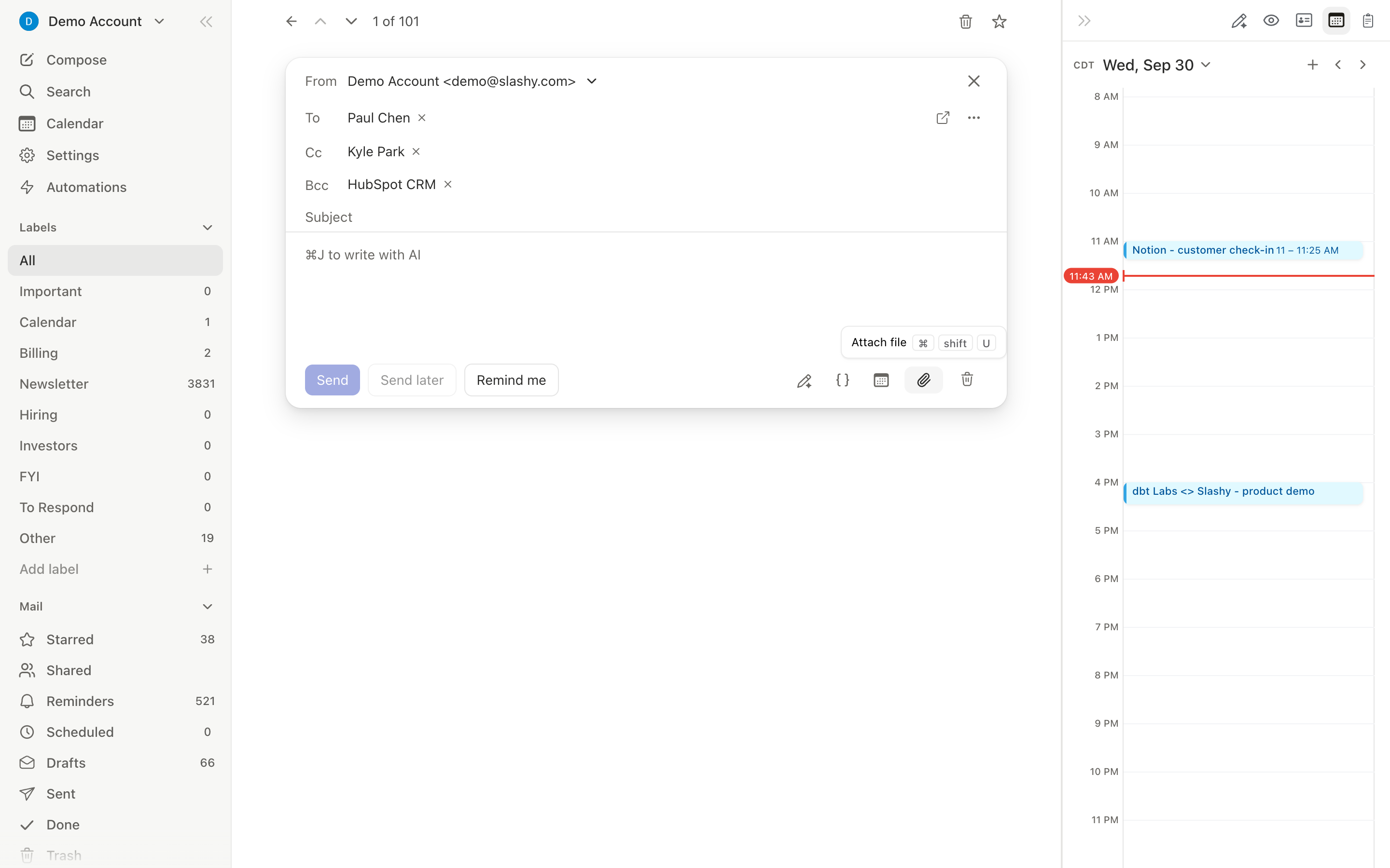 Full compose window showing rich text toolbar and recipient fields