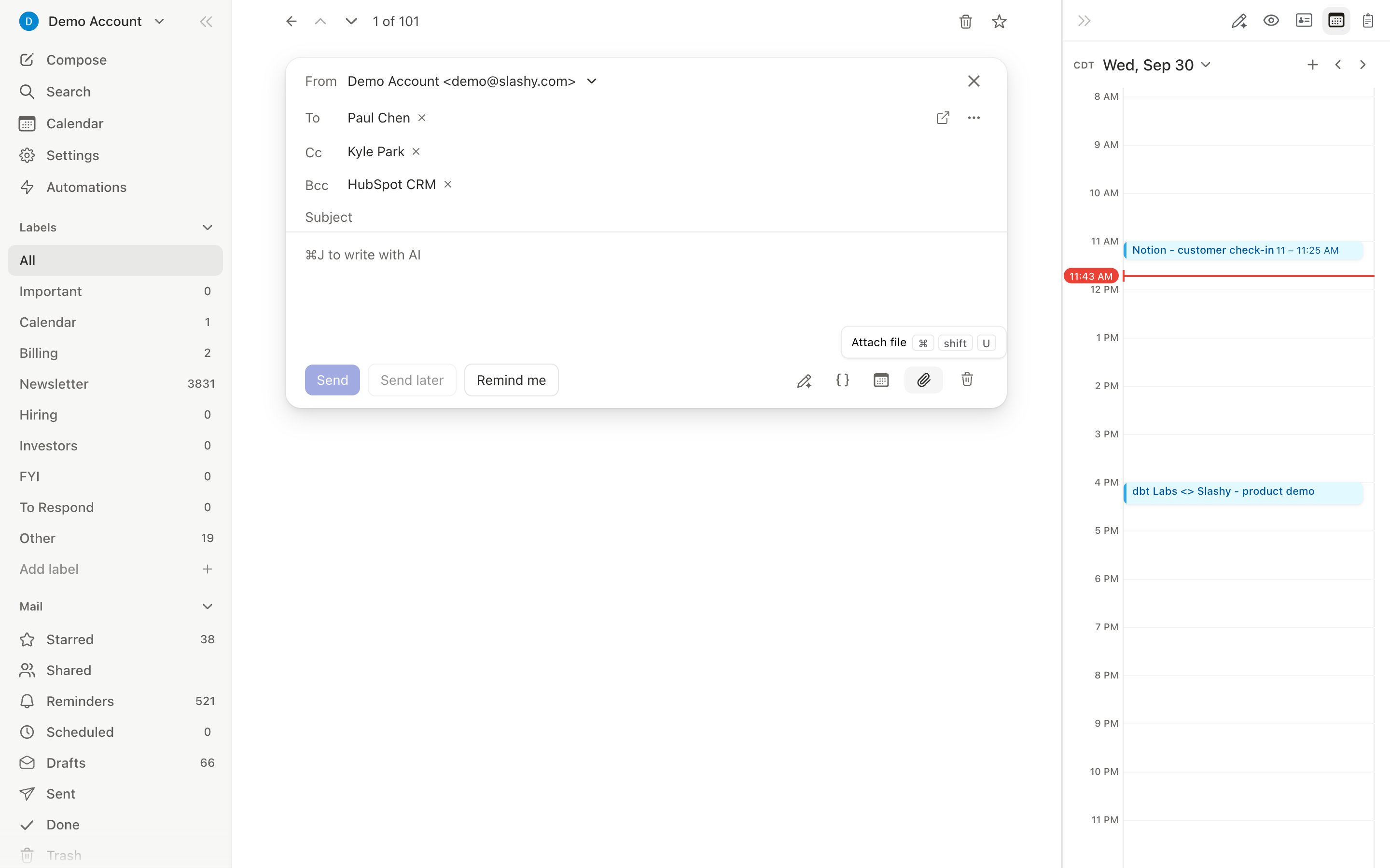 Full compose window showing rich text toolbar and recipient fields