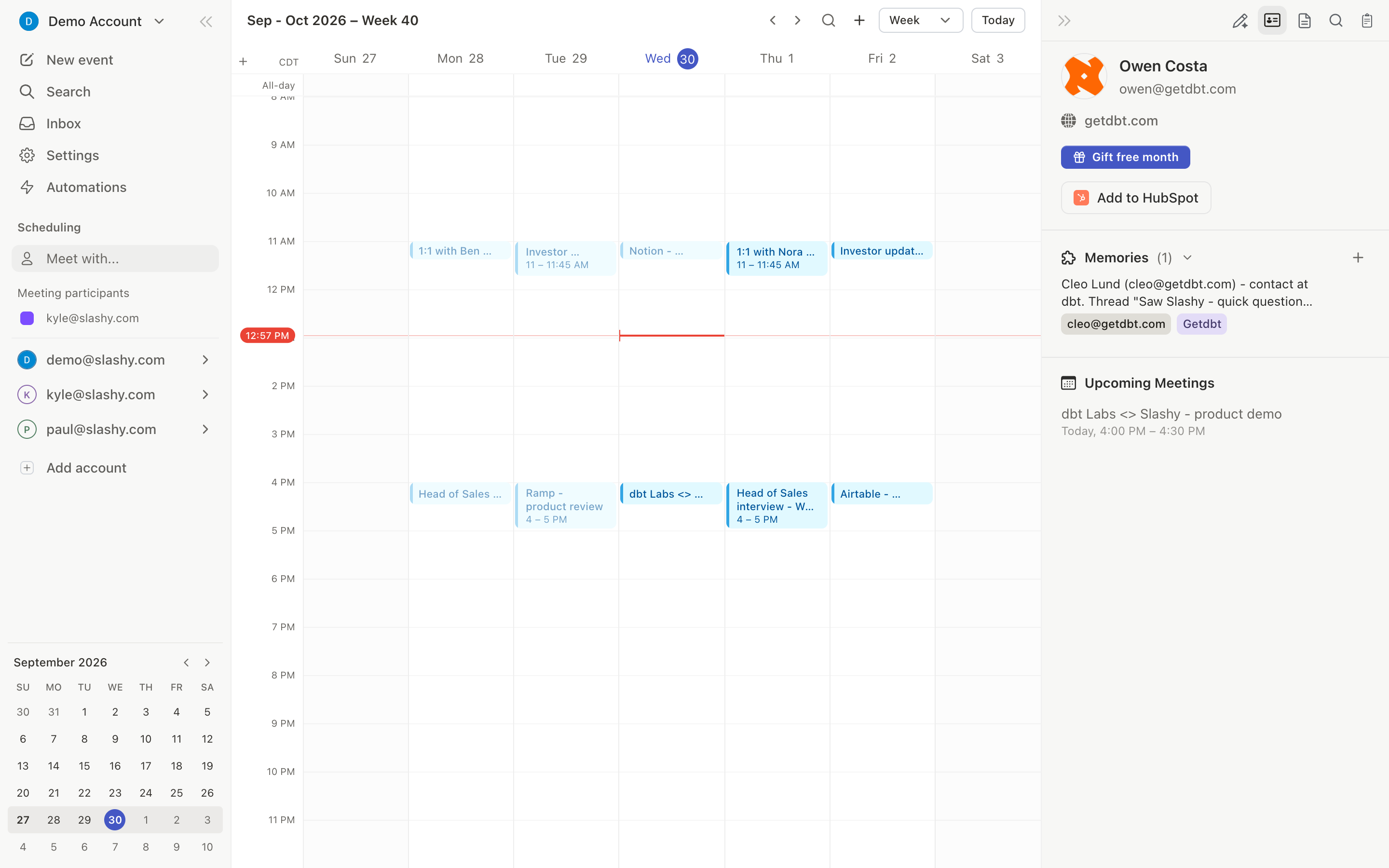 Slashy calendar in Week view with color-coded events