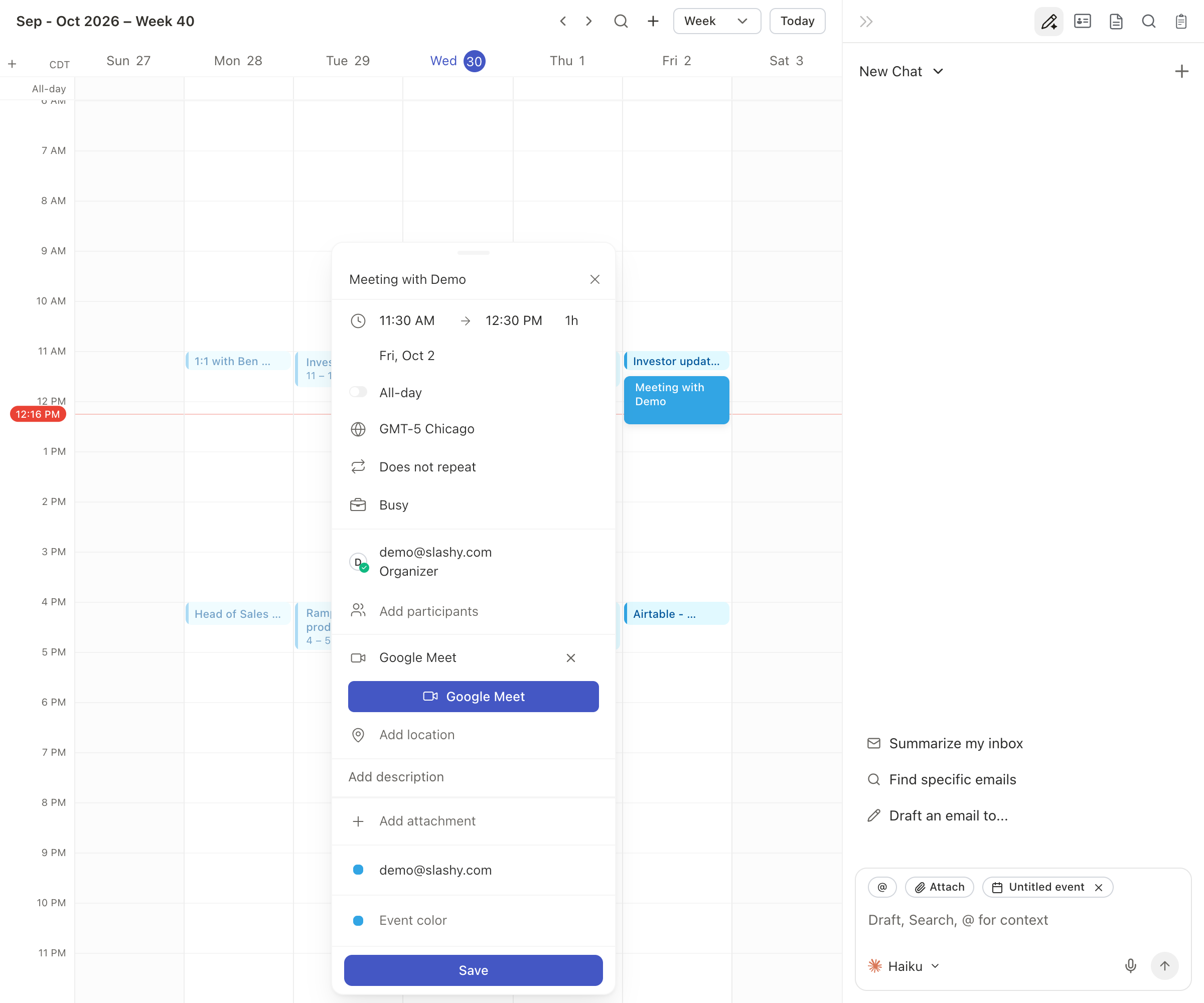 Event editor with all fields filled in