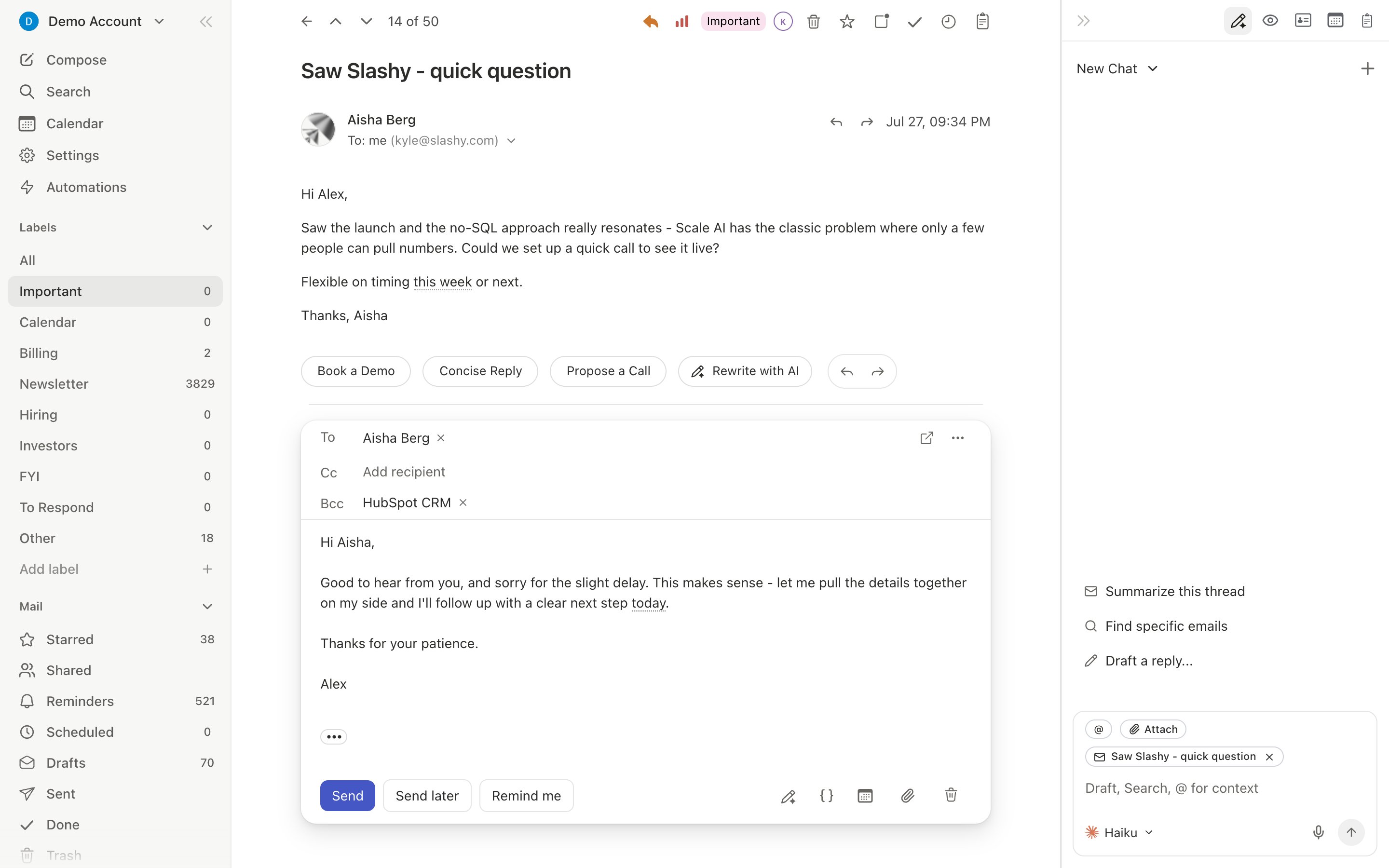 An AI draft ready for review in a thread