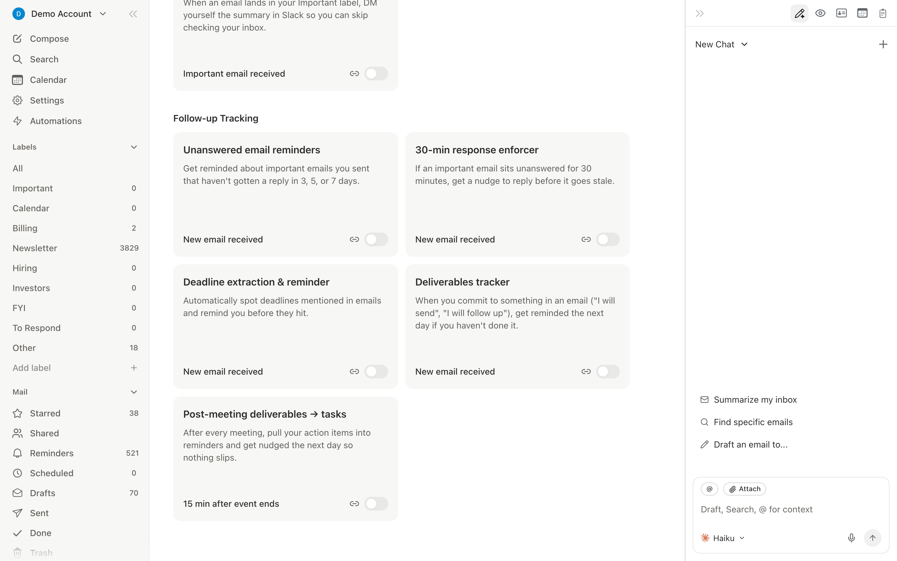 Automations library showing the Follow-up Tracking templates