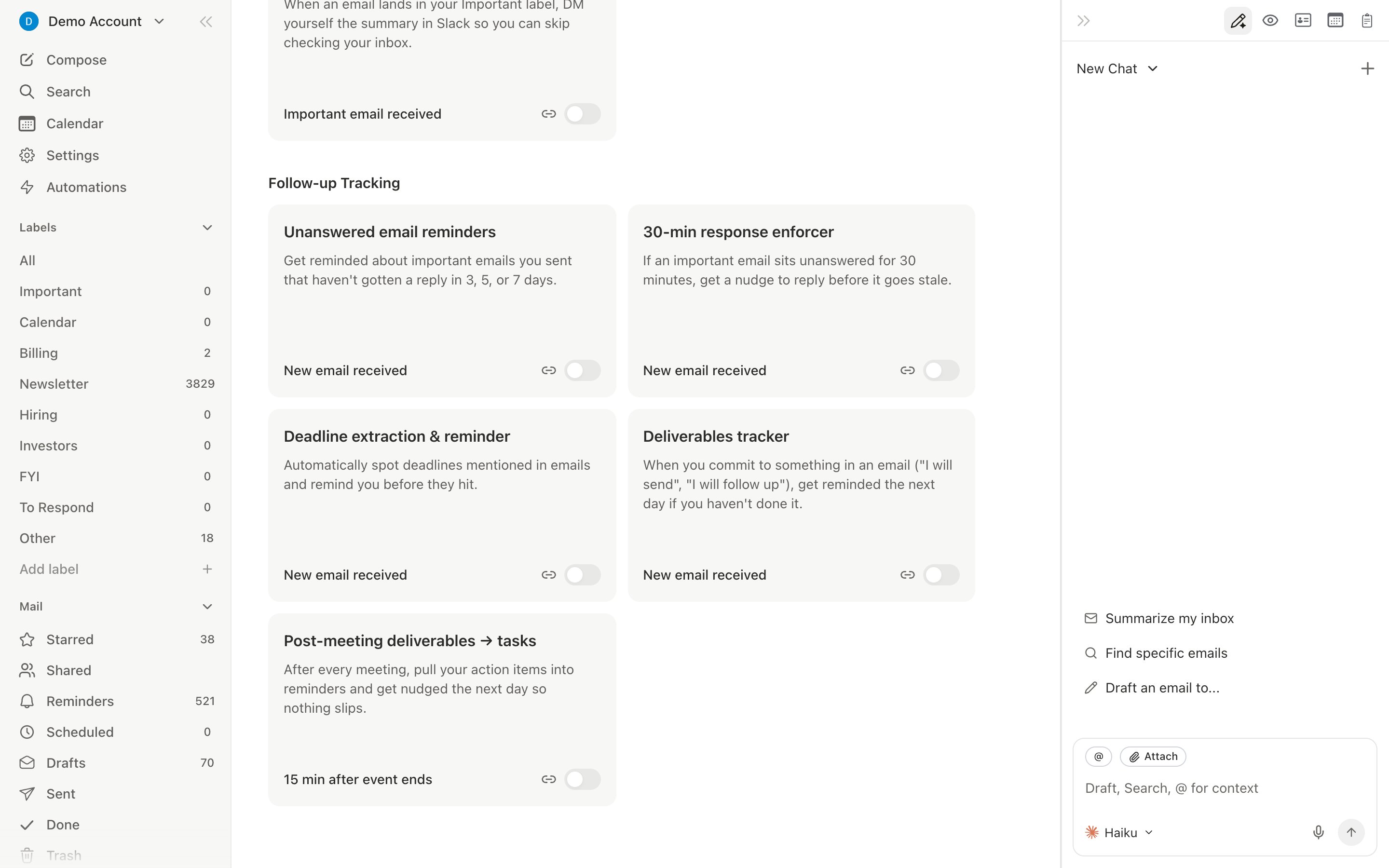 Automations library showing the Follow-up Tracking templates