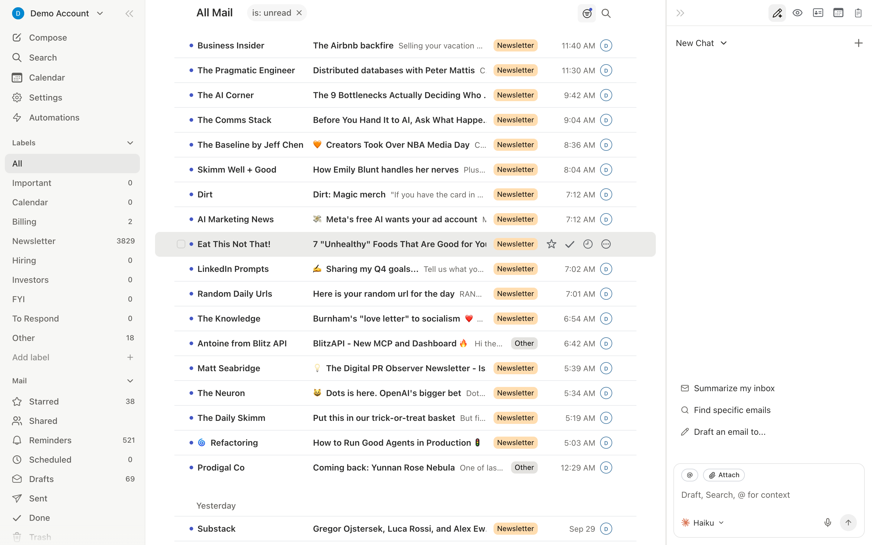 Inbox with multiple threads selected via Shift+J
