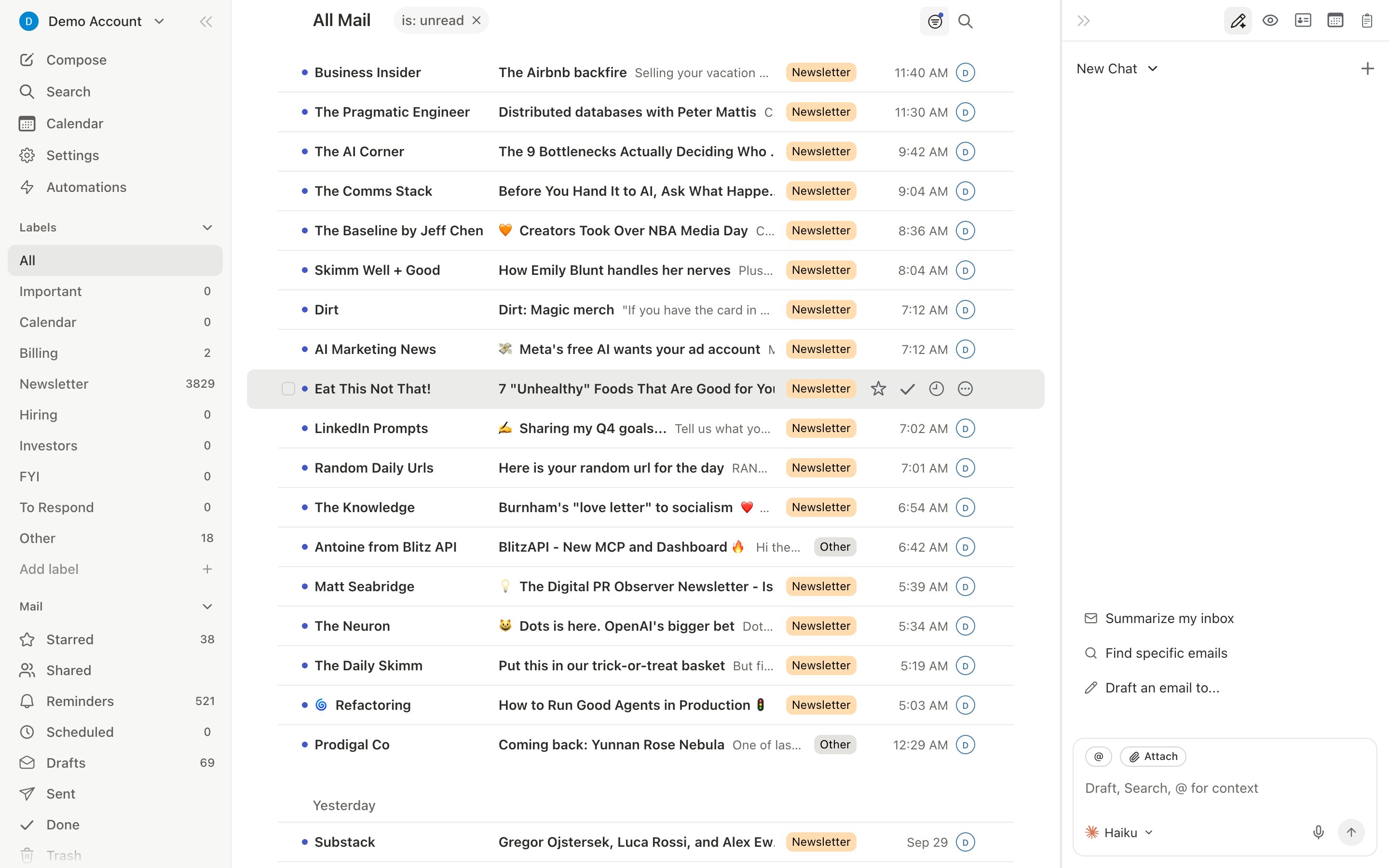 Inbox with multiple threads selected via Shift+J