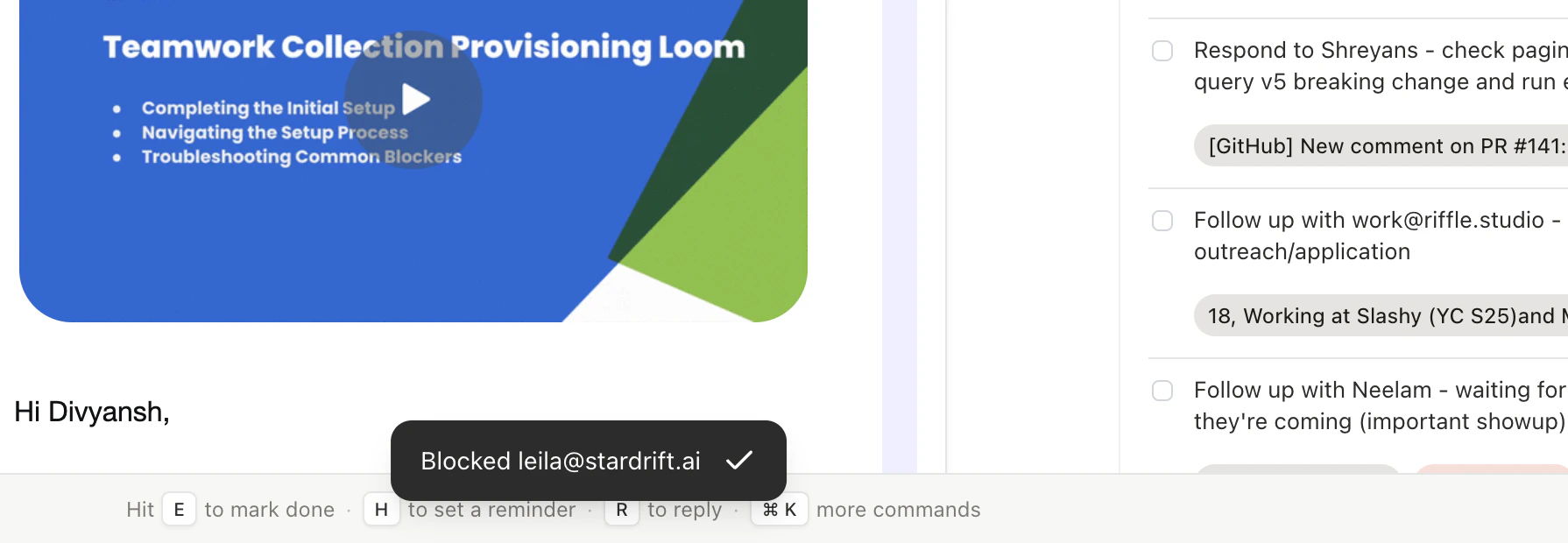 Settings Unsubscribe page showing sender list with Block and Unsubscribe buttons