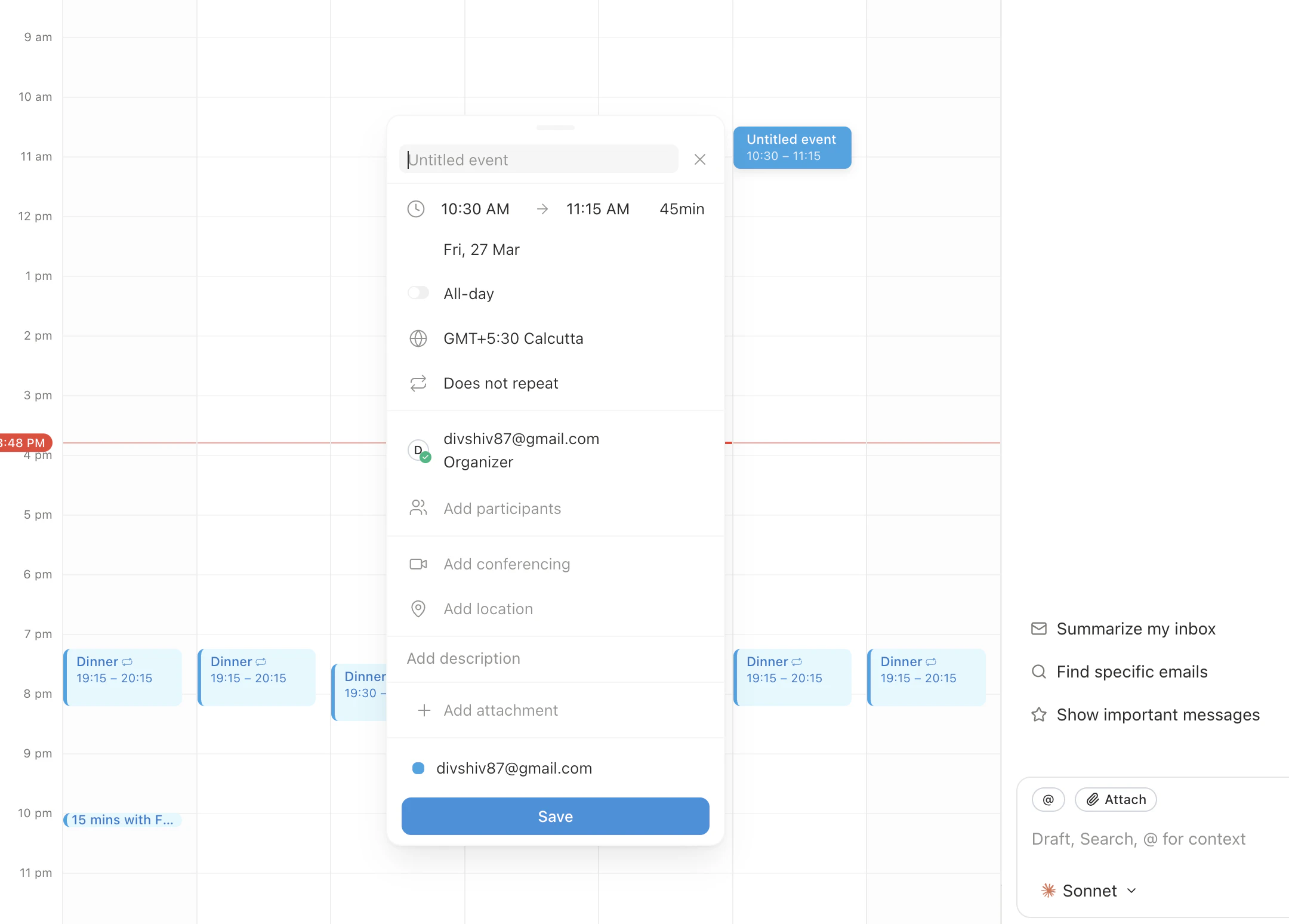 Calendar settings showing toggle switches for each synced calendar