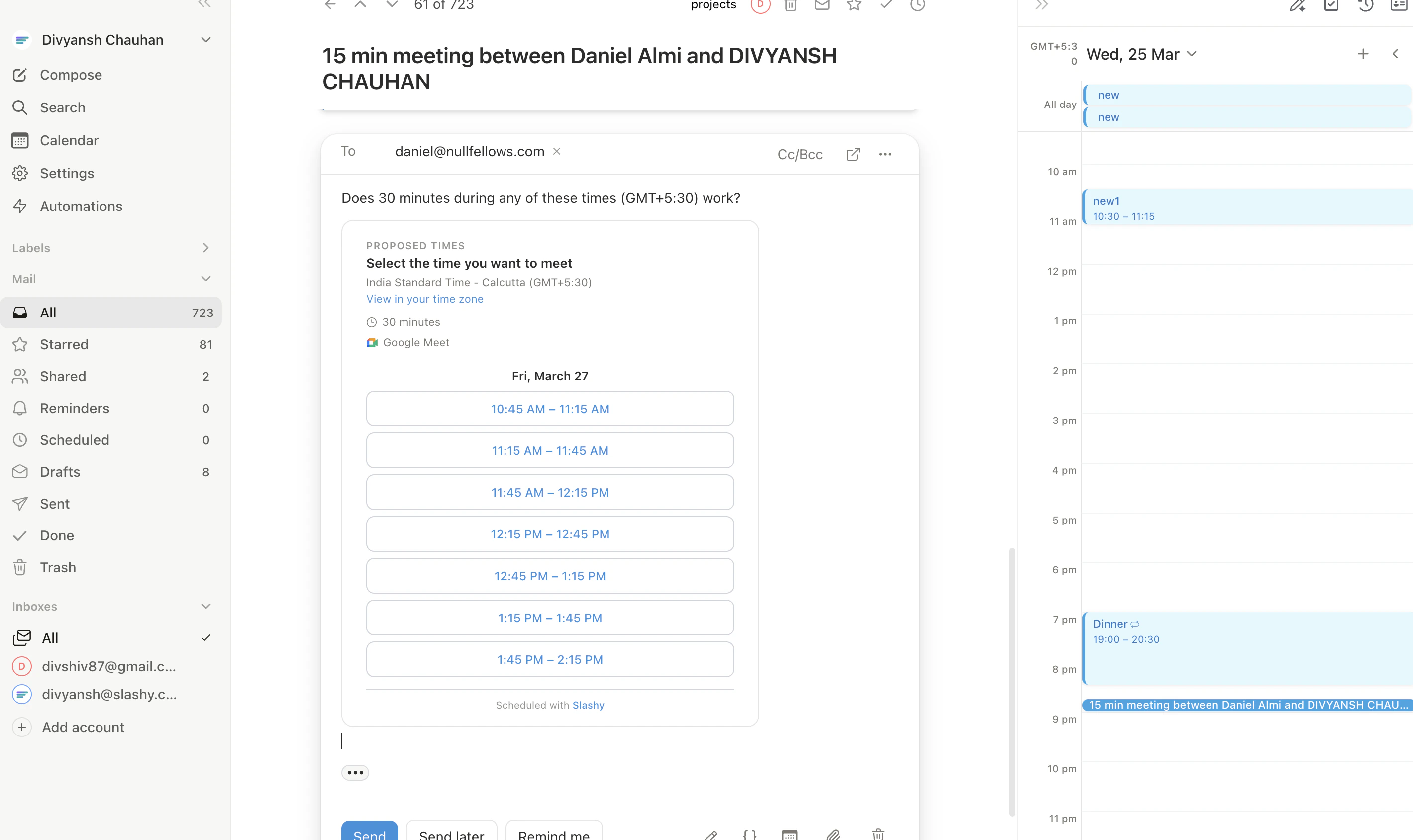 Event editor showing conferencing options and attendee fields