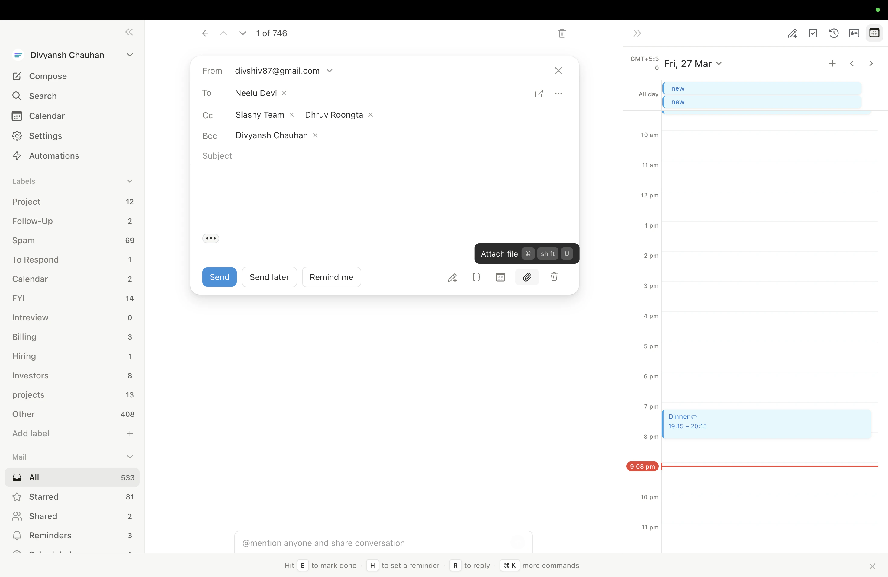 Full compose window showing rich text toolbar and recipient fields
