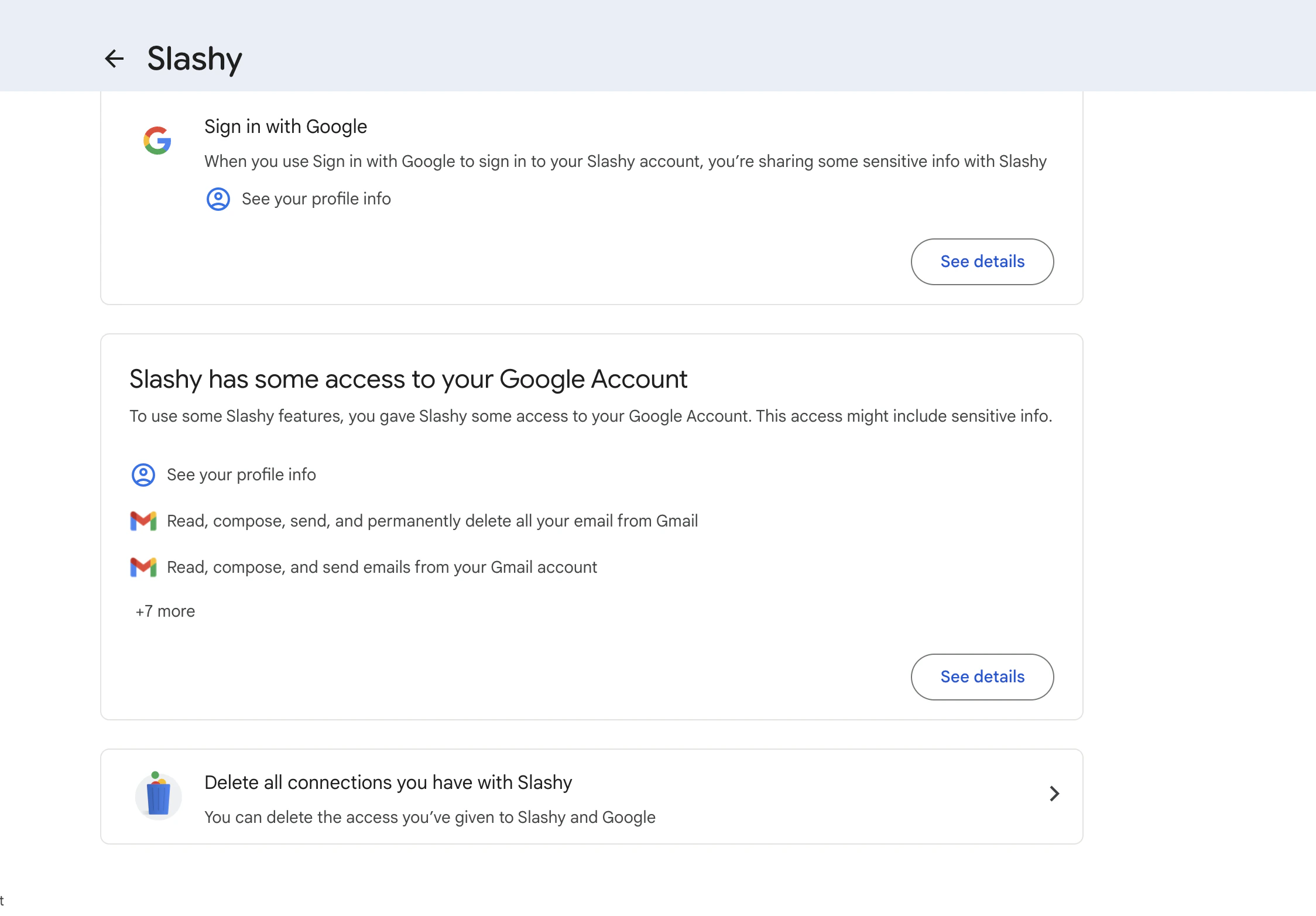 Account settings showing connected Gmail accounts overview