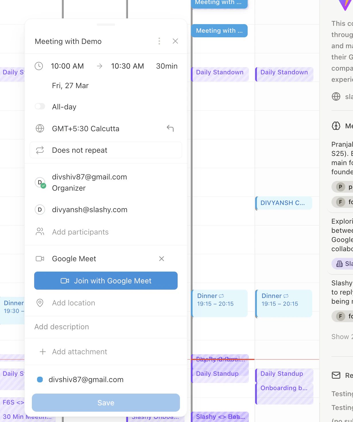 Event editor with all fields filled in