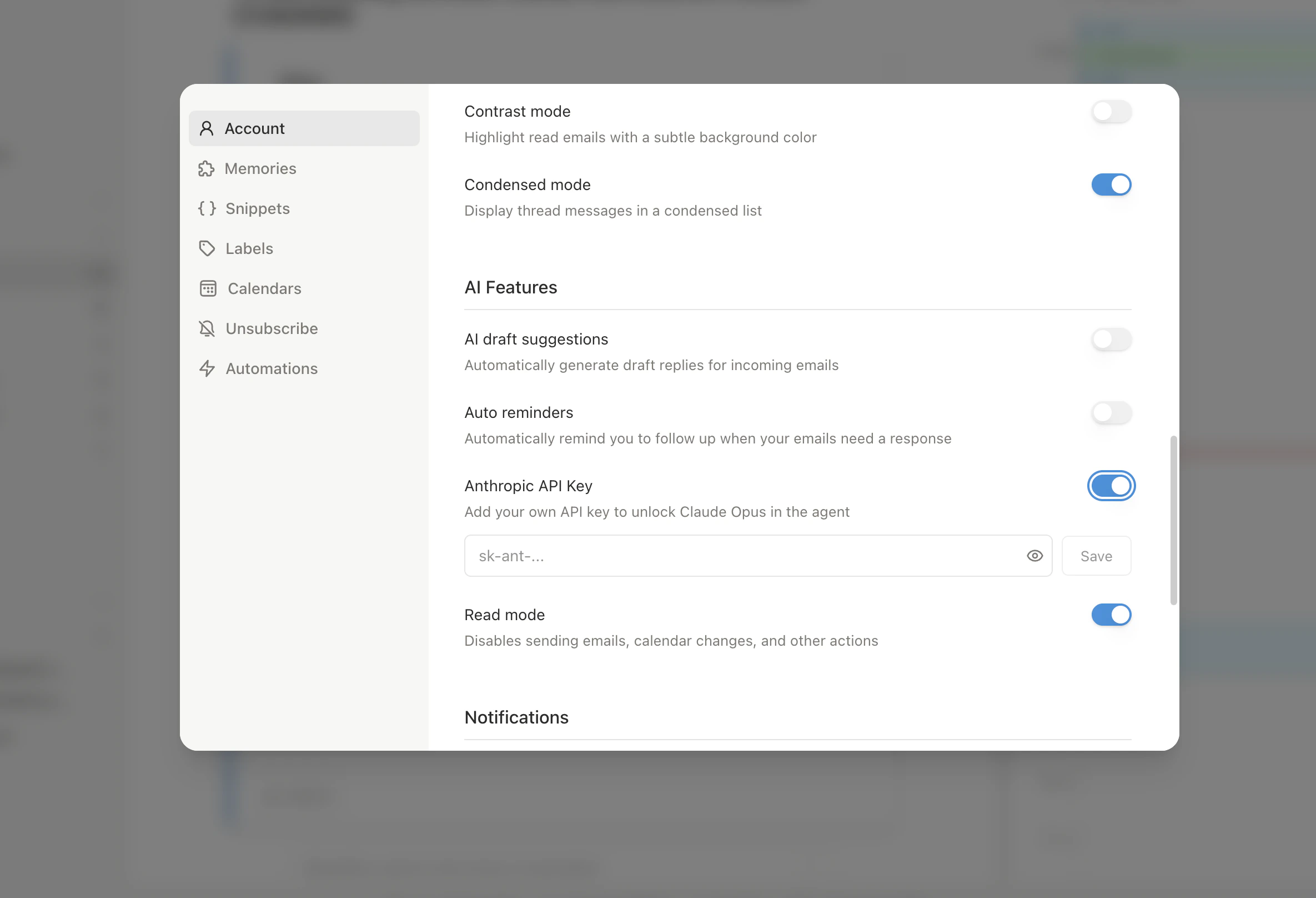Writing style settings showing tone, formality, and sign-off preferences
