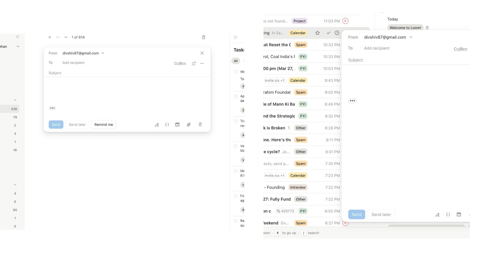 Dark theme applied with sidebar and inbox visible
