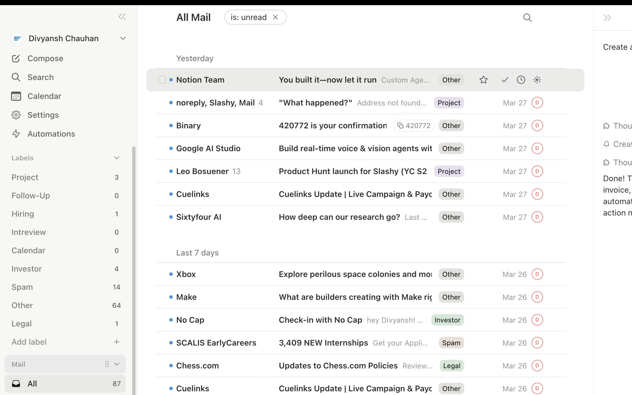 Inbox with multiple threads selected via Shift+J