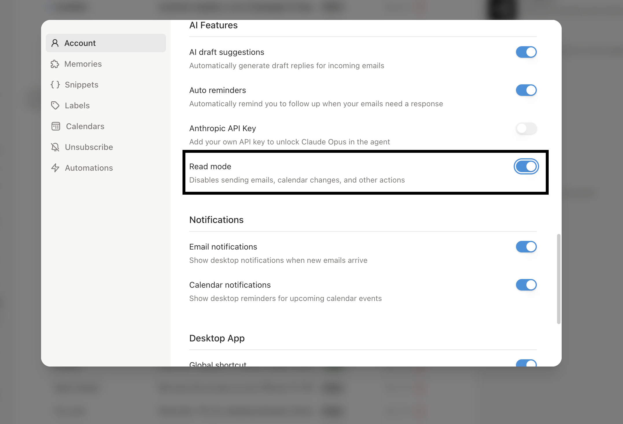 Connected accounts settings showing disconnect button