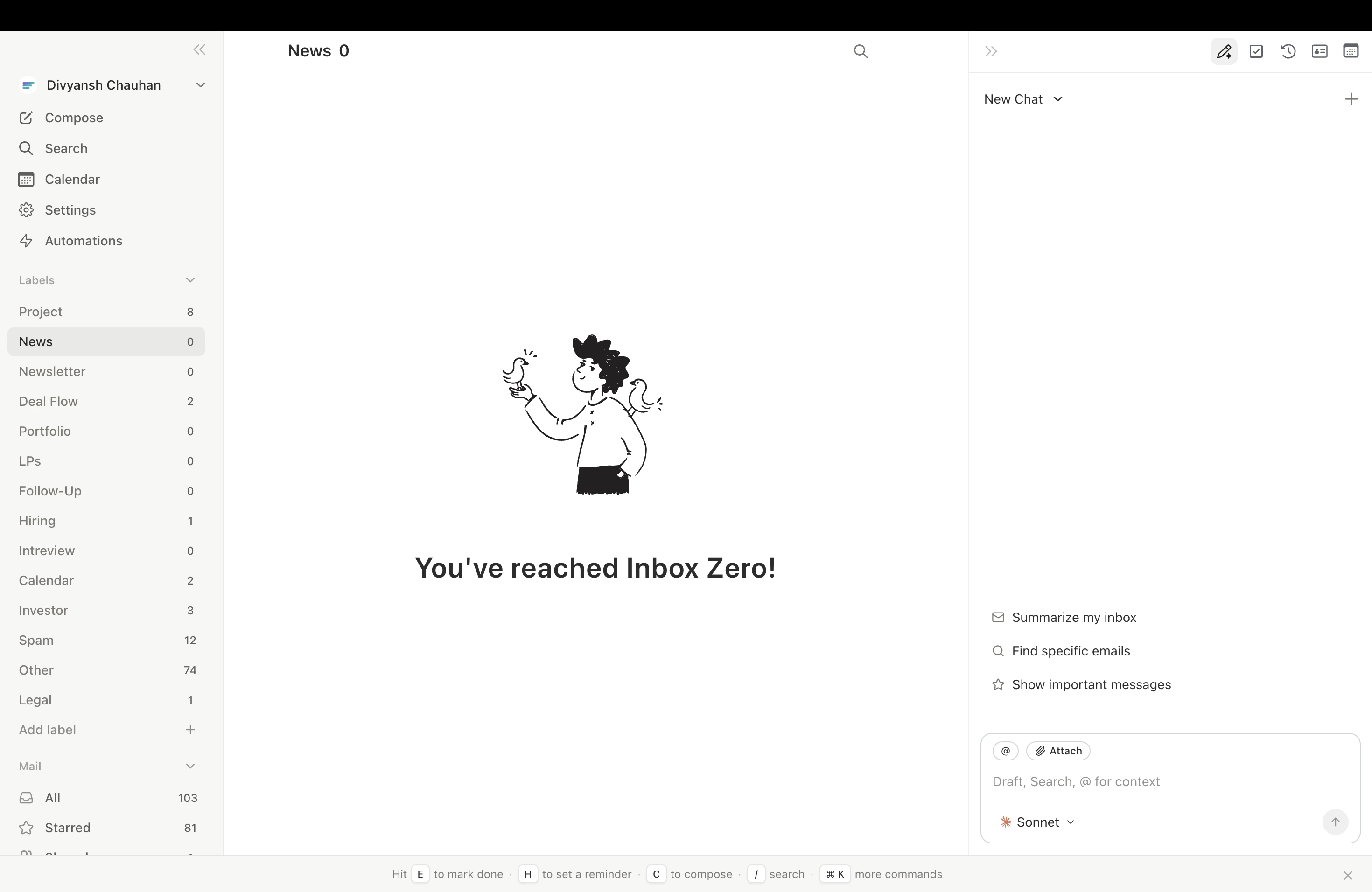 Inbox at zero showing all caught up state
