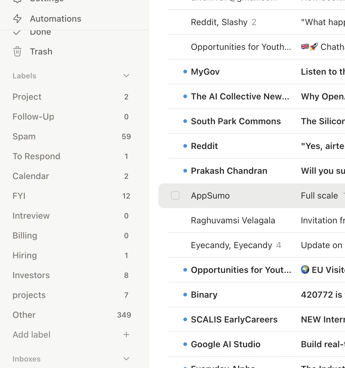 Importance label tabs in the inbox with unread counts