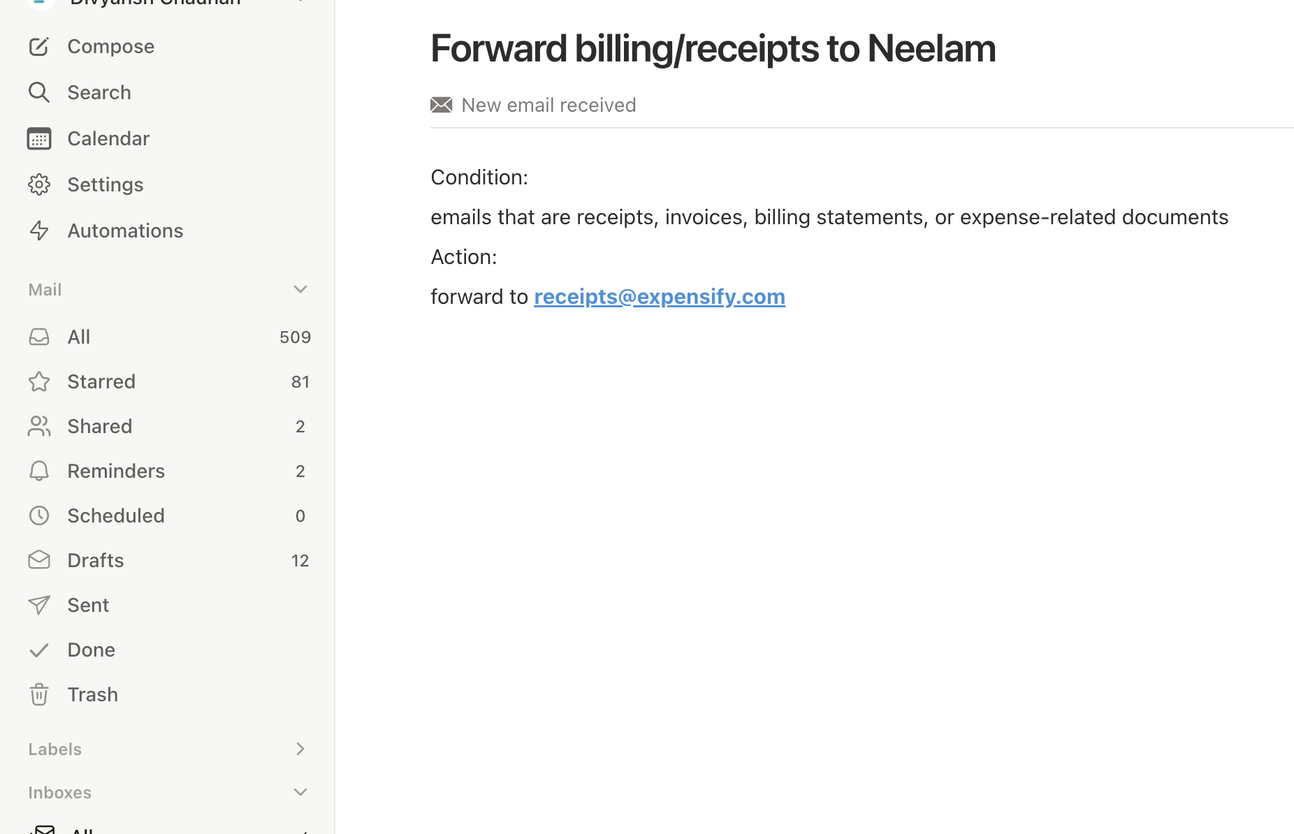 Slashy sidebar showing all inbox views
