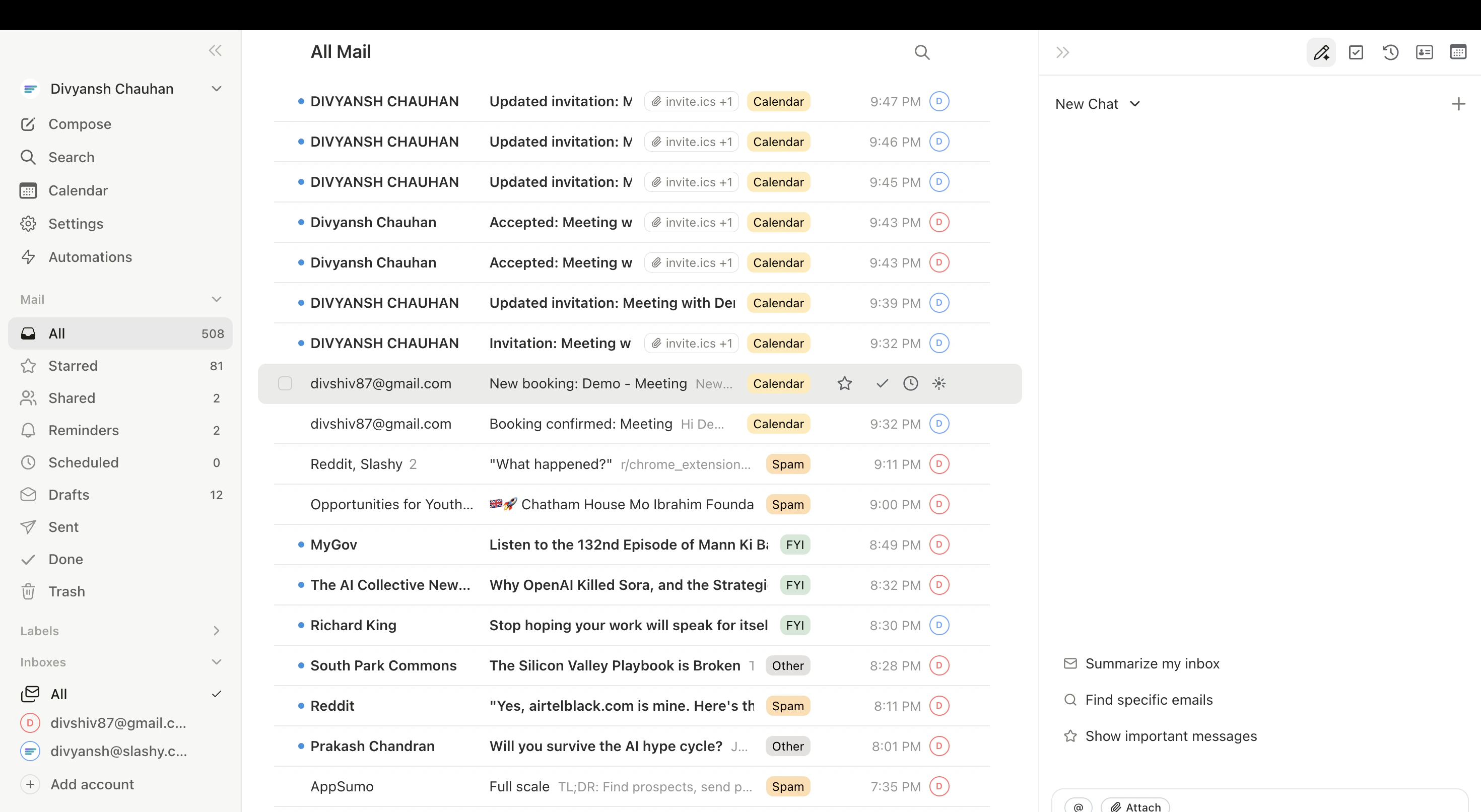 Inbox with Unread top section grouping enabled