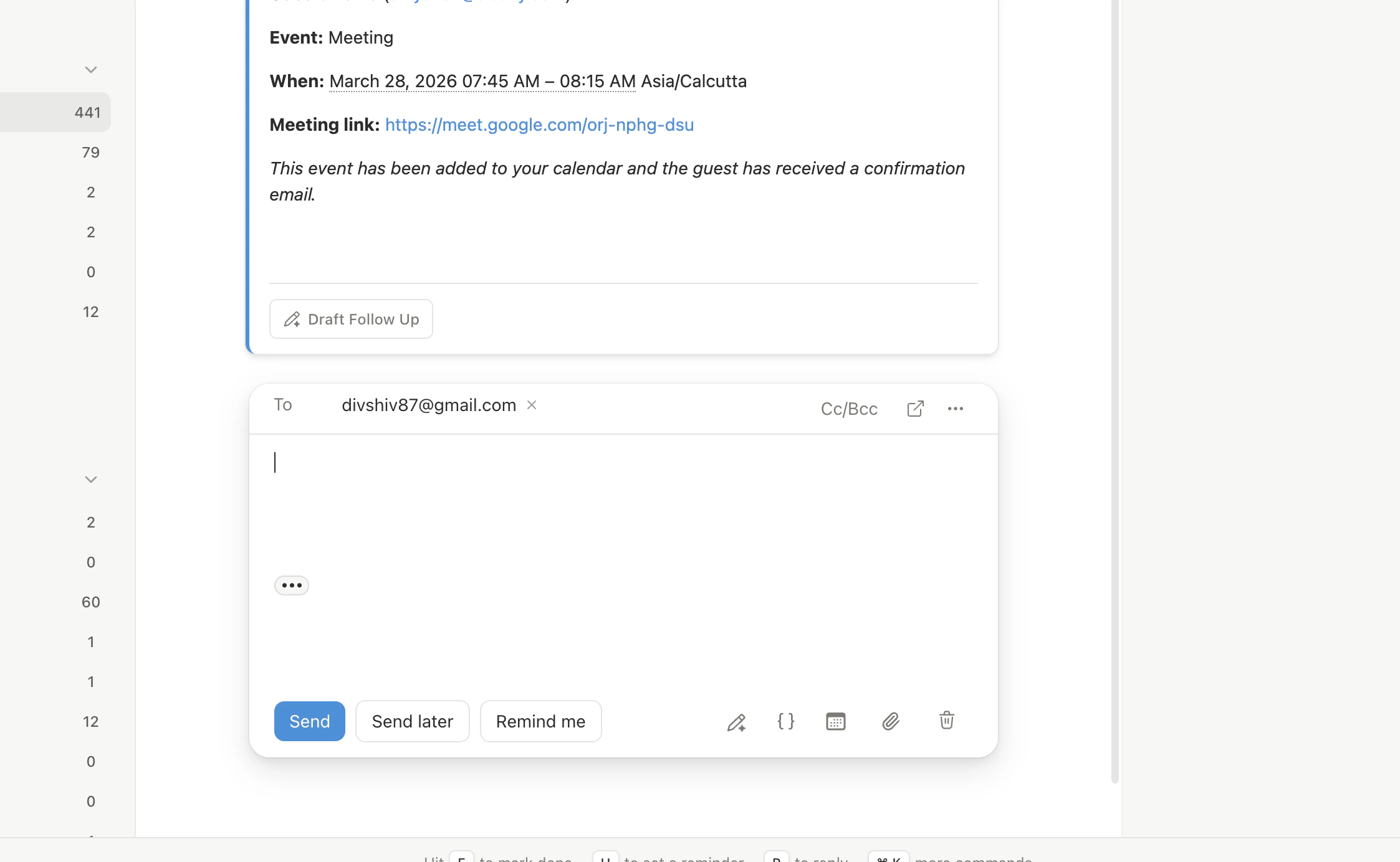Thread detail view with inline reply editor open