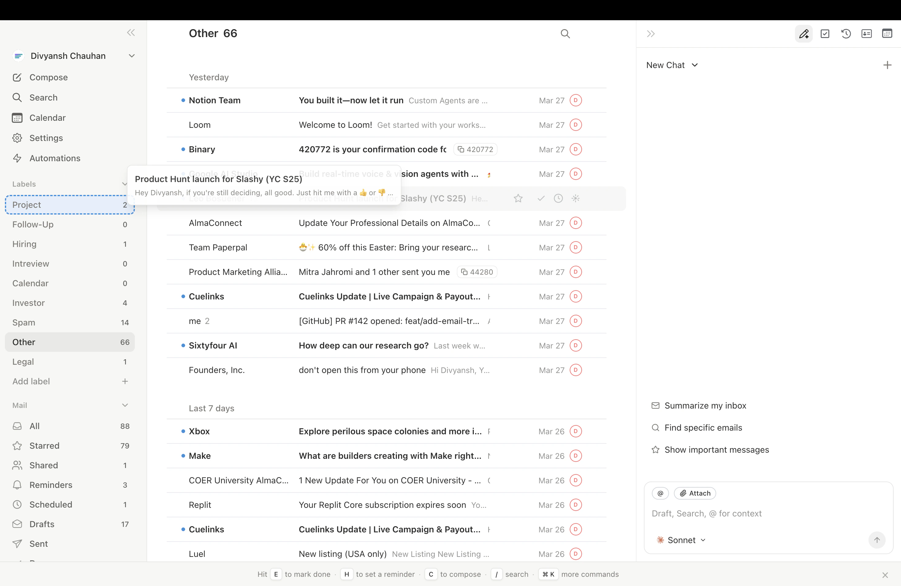 Per-label settings showing notifications toggle, auto-archive, and description field