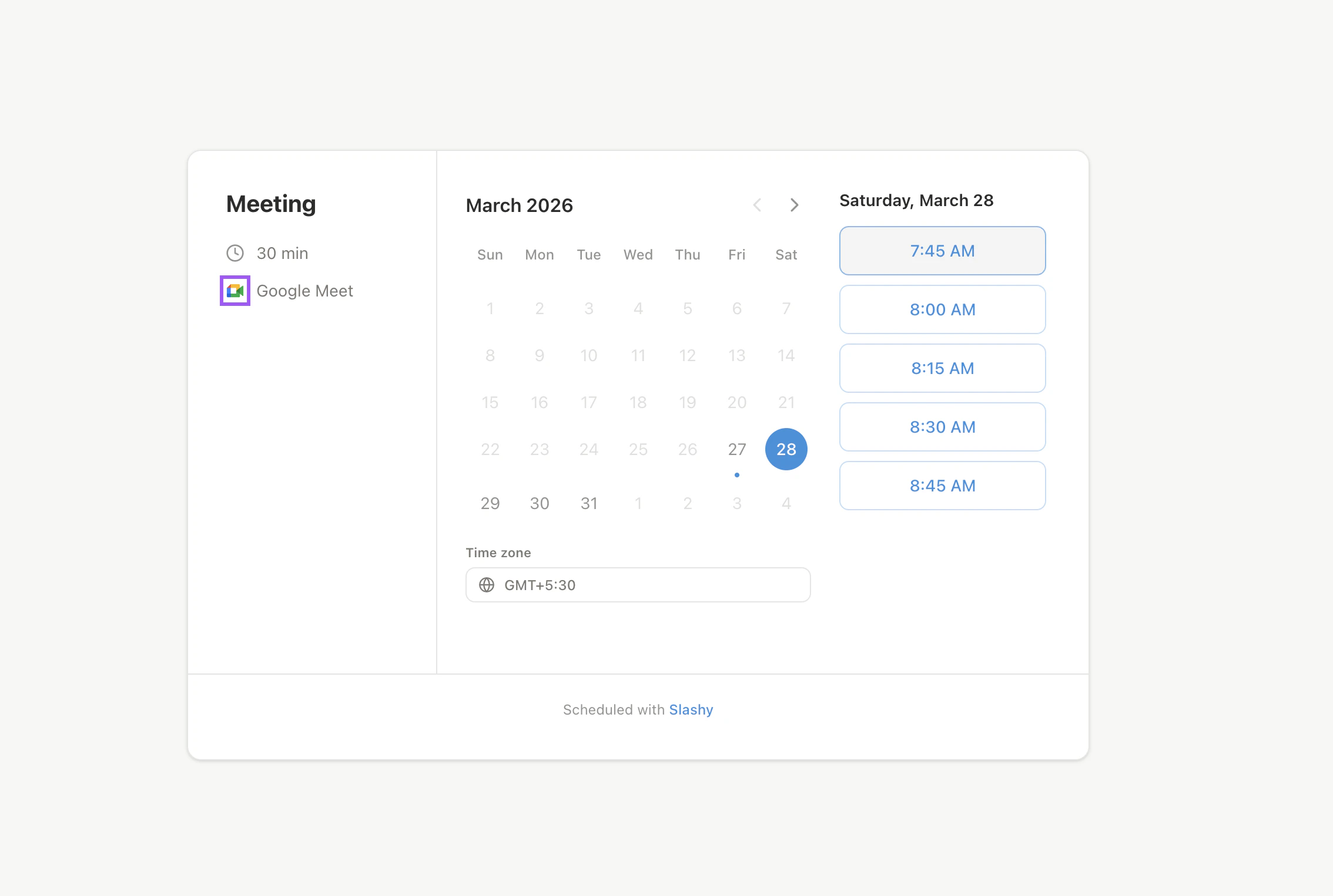 Calendar in availability mode with selected time slots highlighted