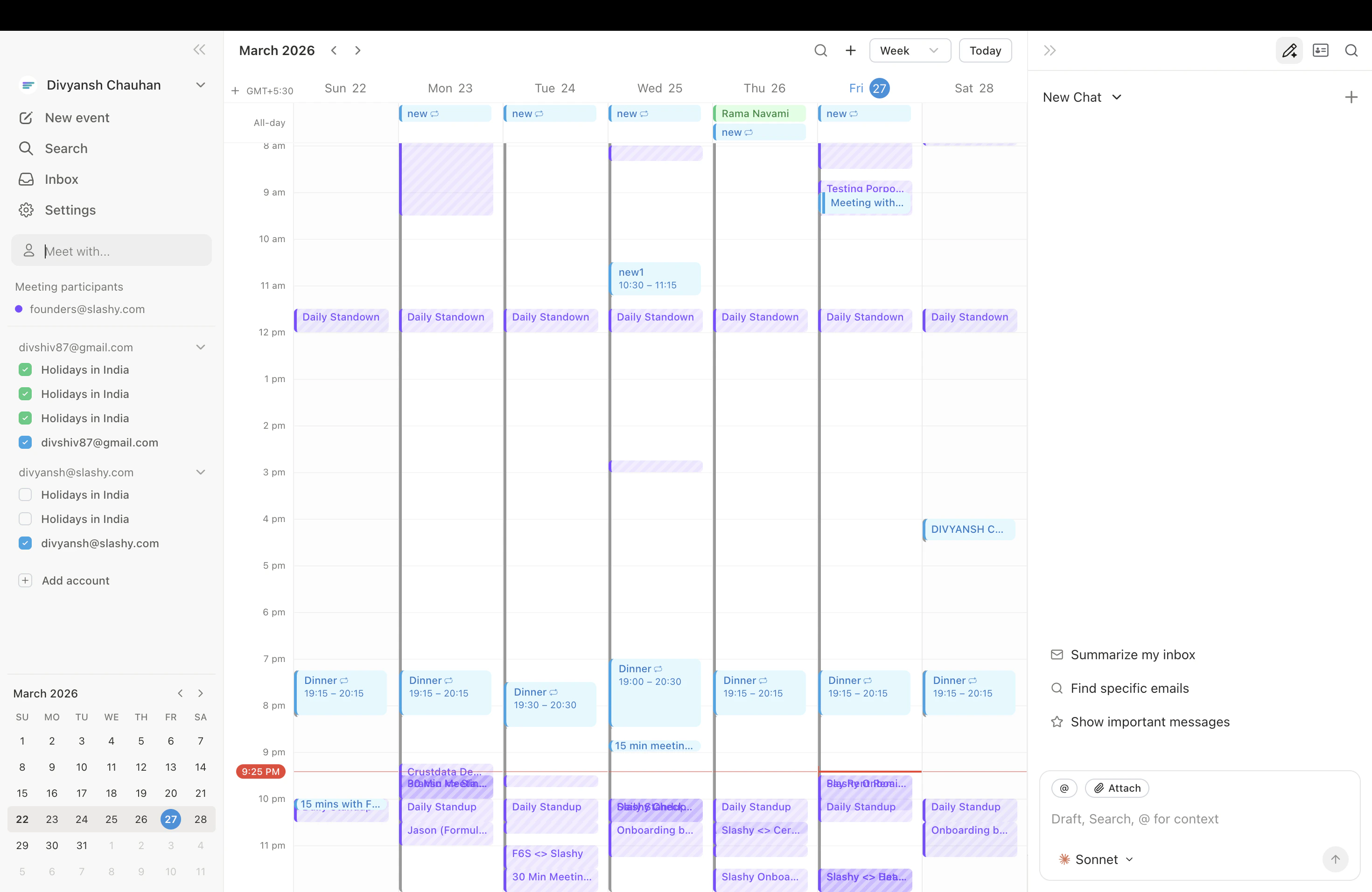 Calendar with color-coded busy-time overlays from multiple attendees