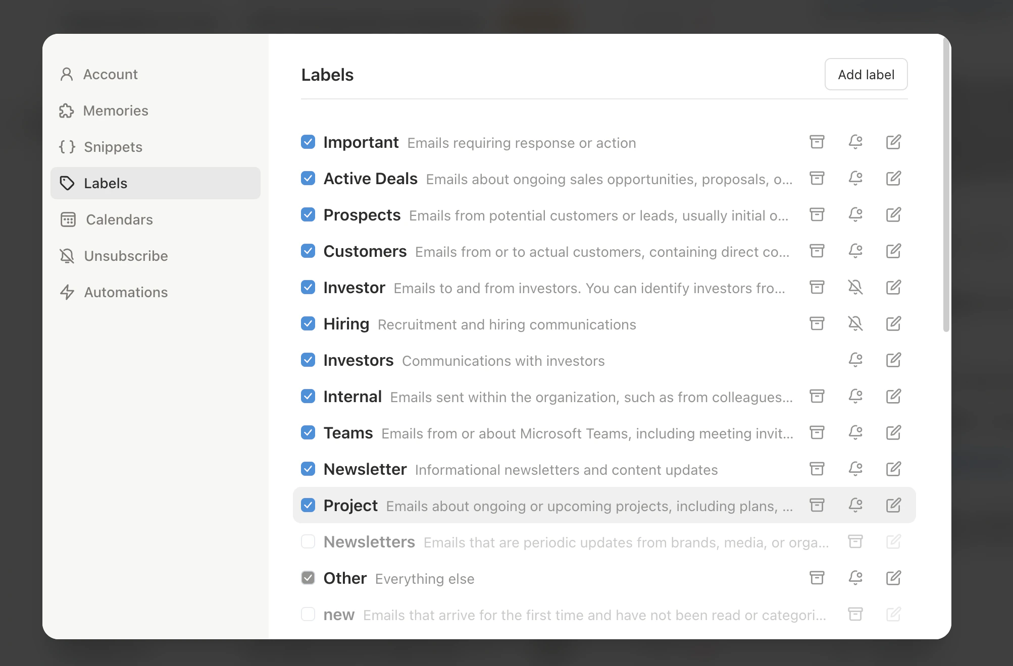 Slashy inbox for sales with follow-up tracking and customer labels
