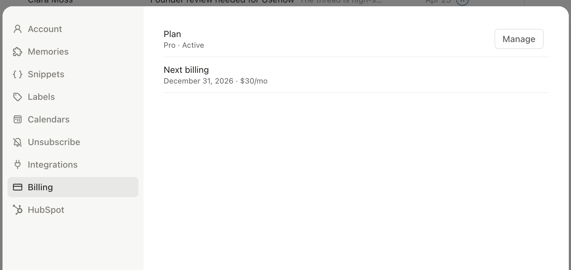 Slashy Settings open to the Billing tab with plan details visible
