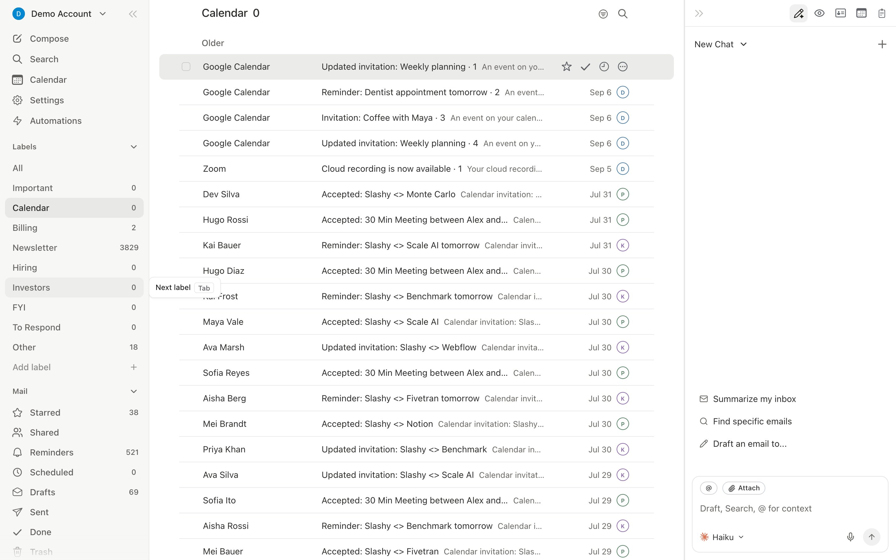 Inbox with importance label tabs showing unread counts