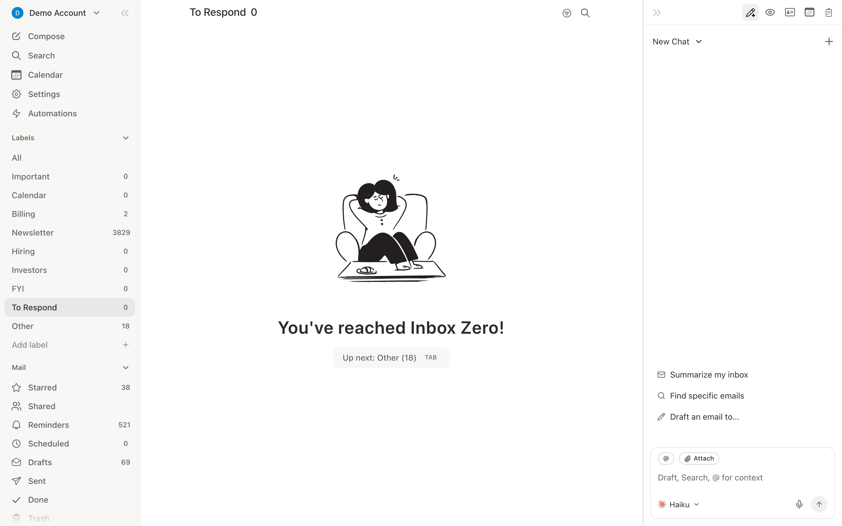 Inbox at zero showing all caught up state