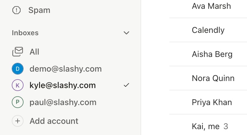 Account switcher showing two connected Gmail accounts