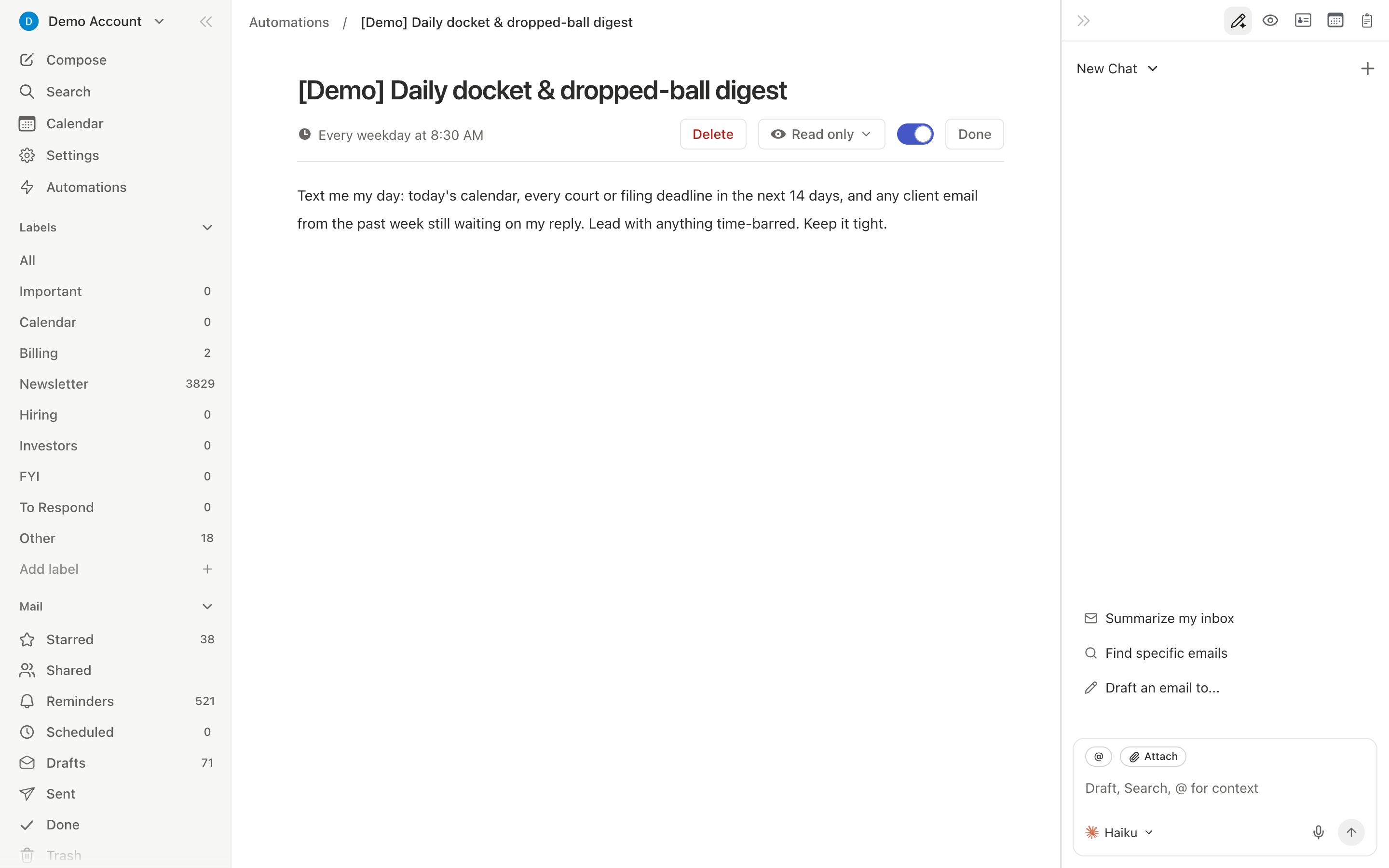 Automation setup for a 3-day follow-up nudge on unanswered prospect emails