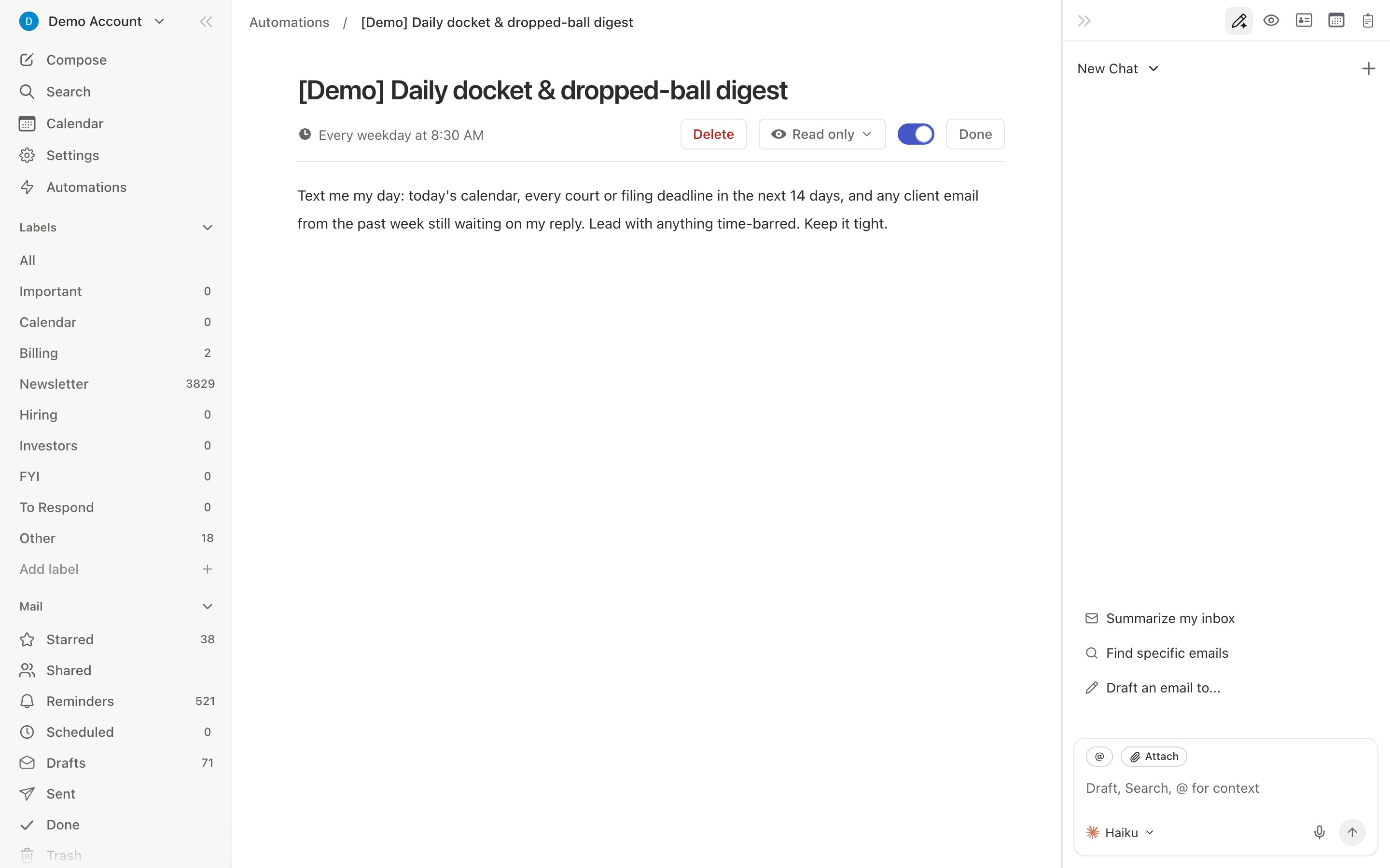 Automation setup for a 3-day follow-up nudge on unanswered prospect emails