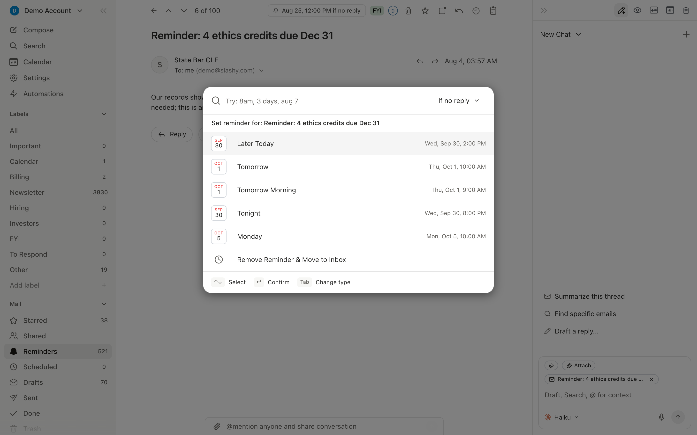 Schedule send picker with suggested times