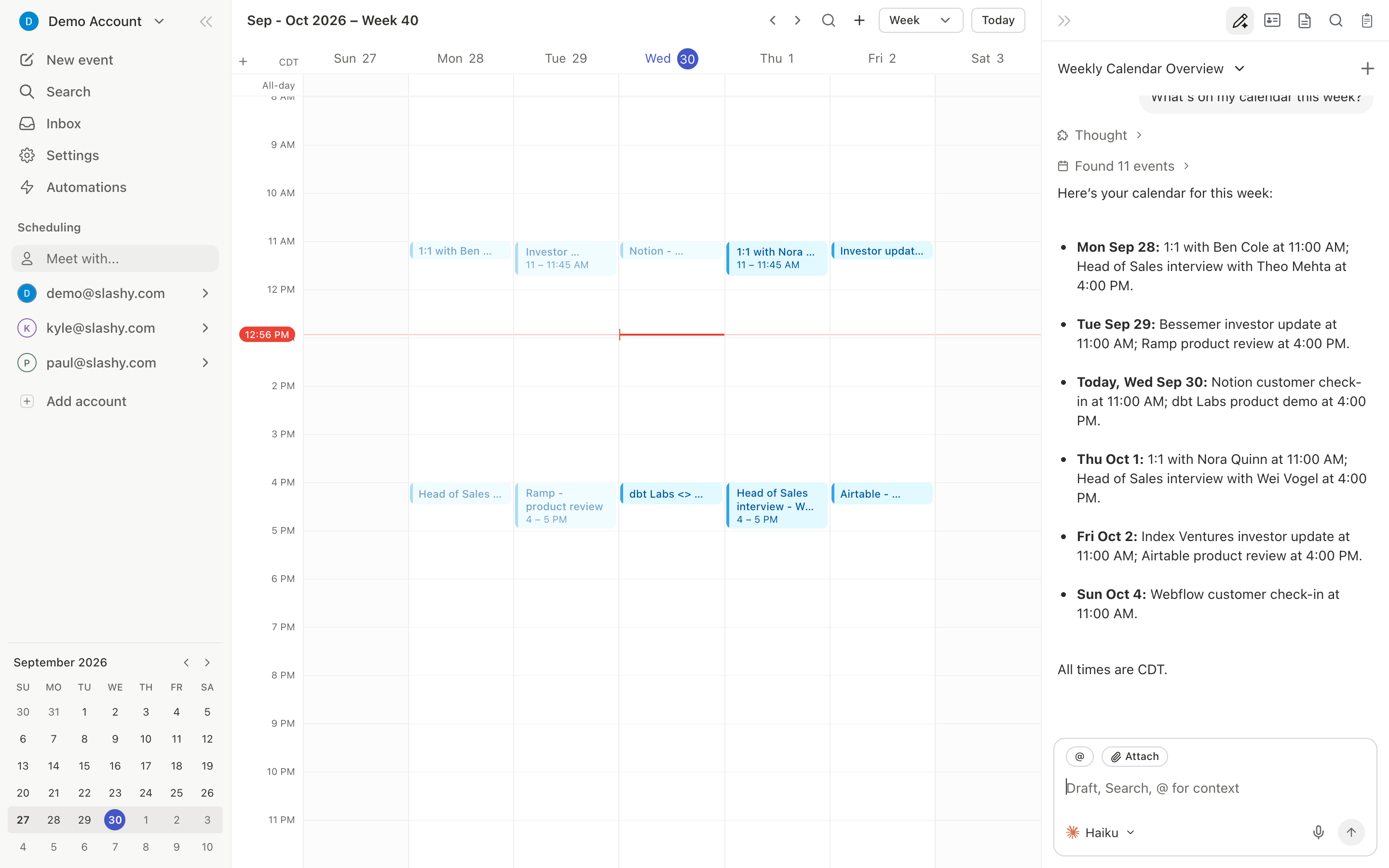 Calendar management view with multiple calendars overlaid