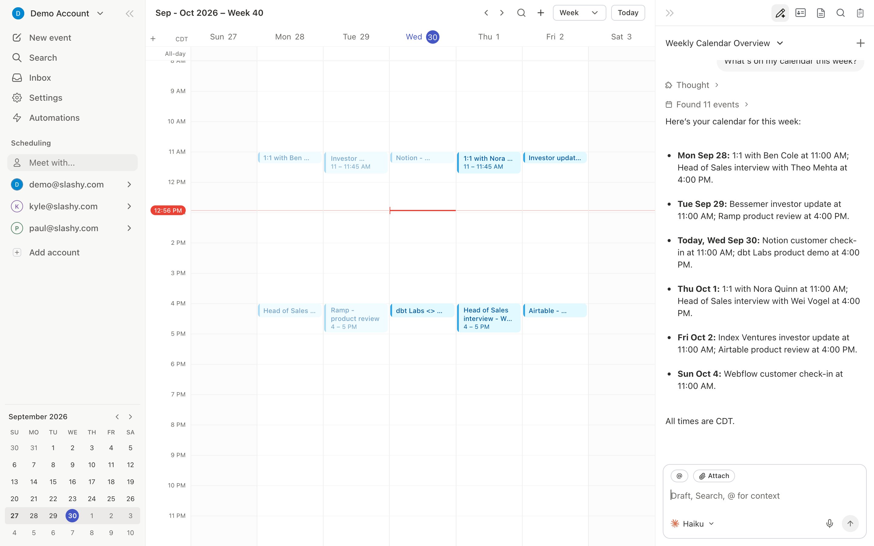 Calendar management view with multiple calendars overlaid