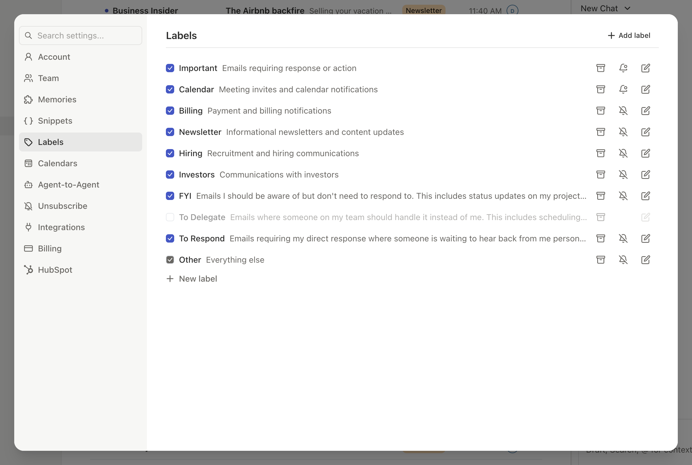 Slashy inbox view configured for a founder with VIP labels and importance sorting