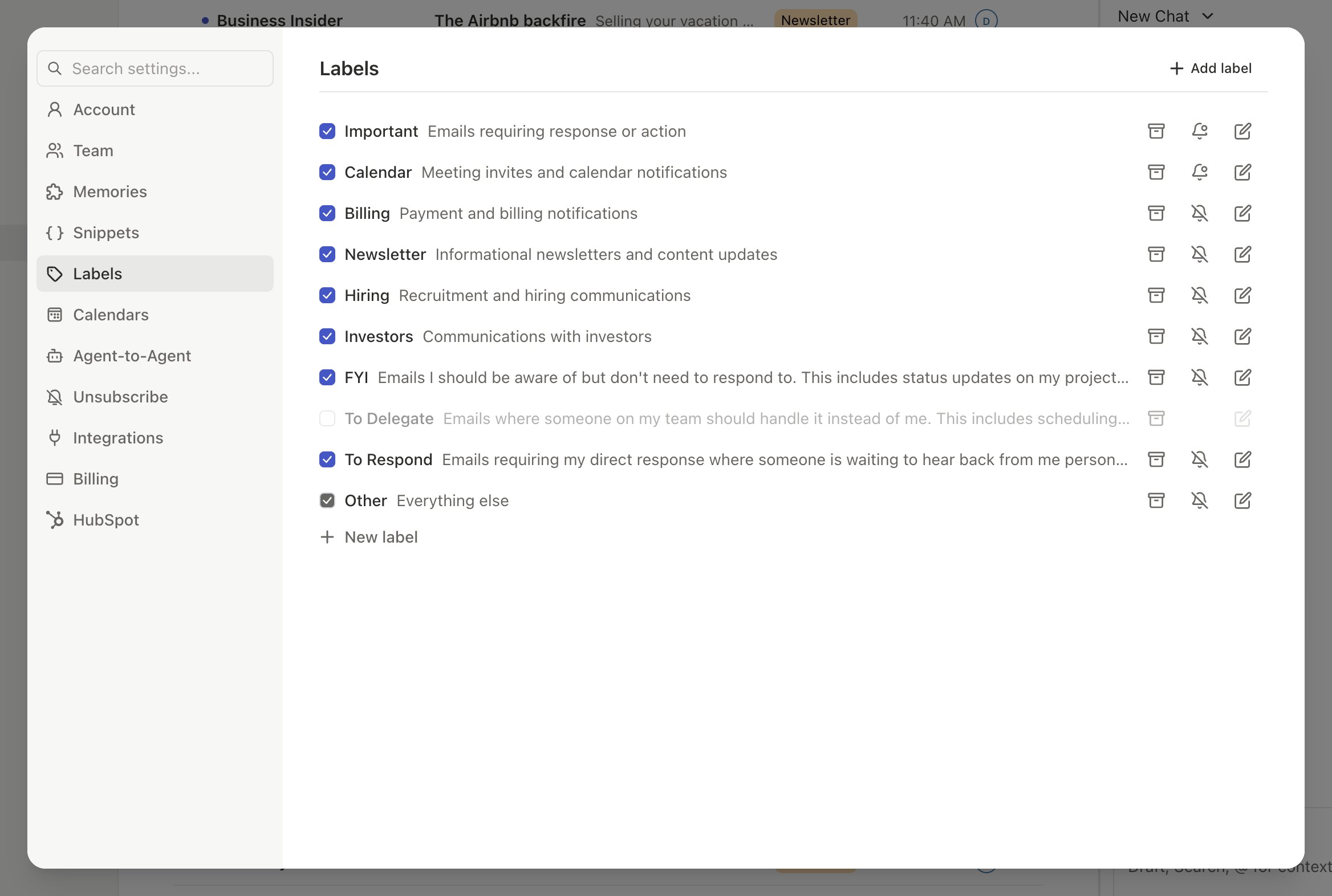 Slashy inbox view configured for a founder with VIP labels and importance sorting