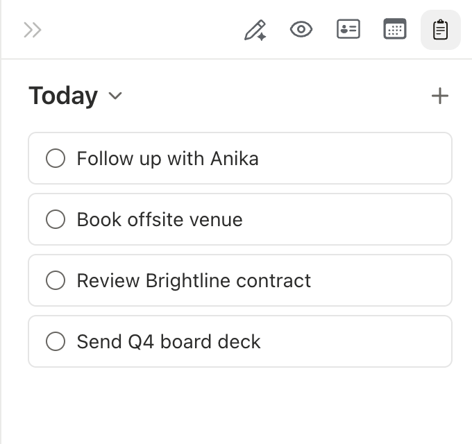 The Tasks panel showing the Today view with task cards