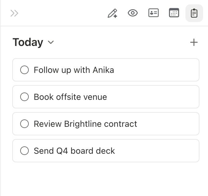 The Tasks panel showing the Today view with task cards