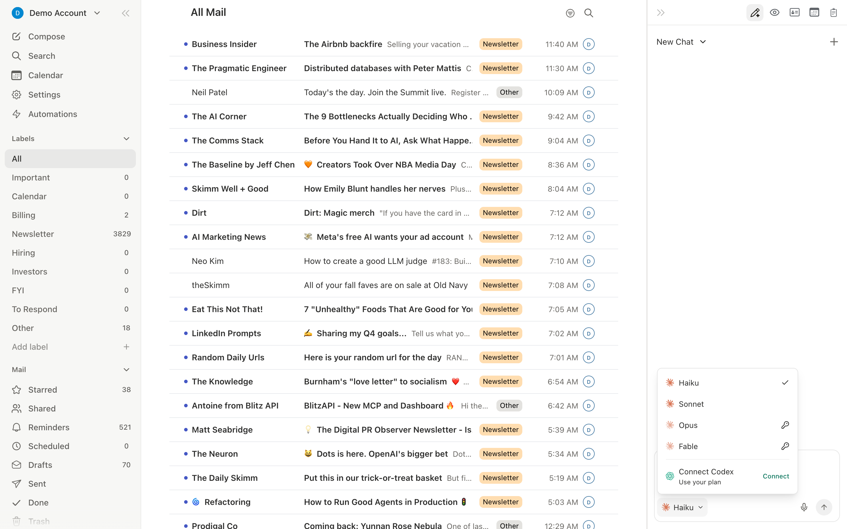 Agent sidebar open alongside the inbox