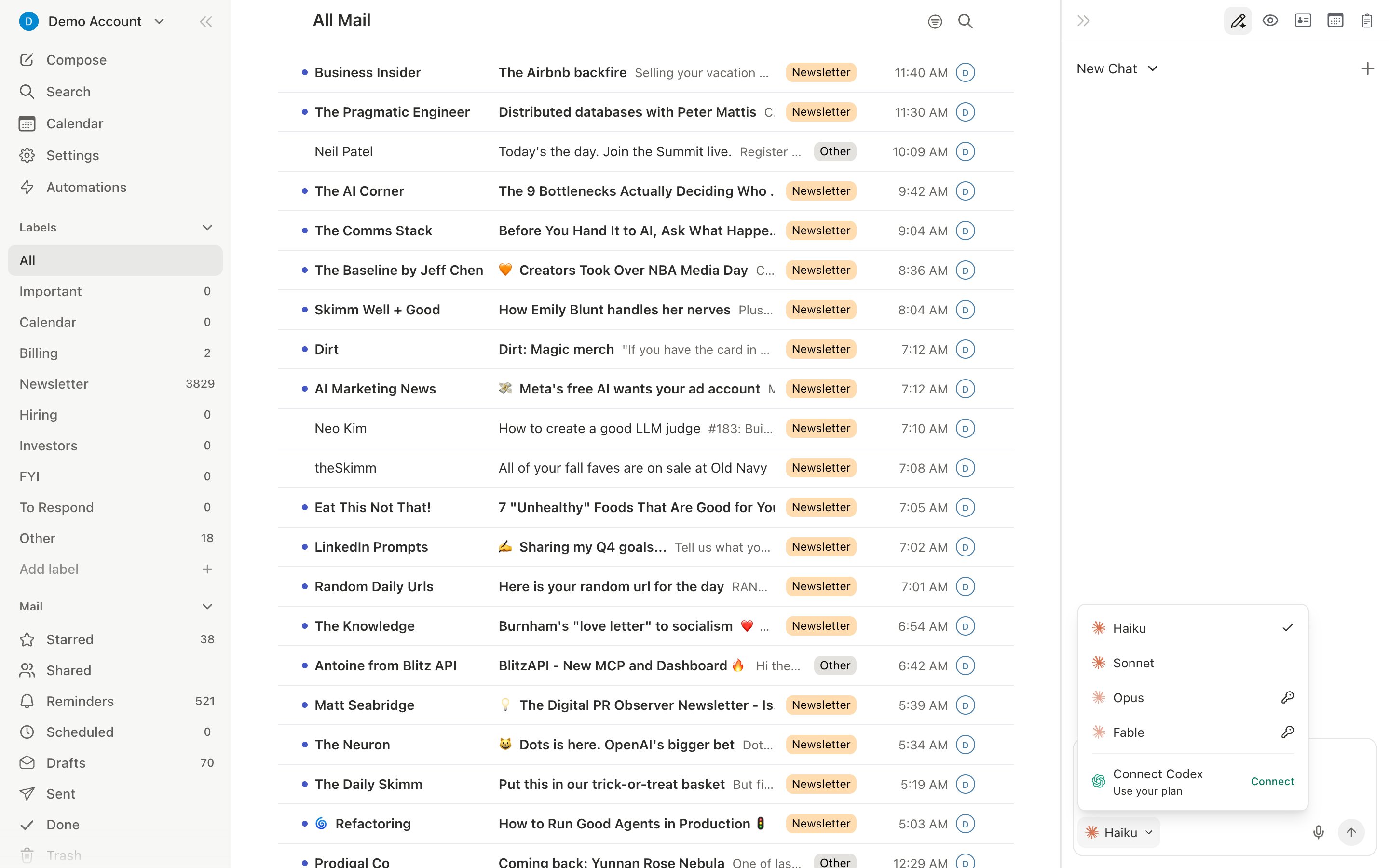 Agent sidebar open alongside the inbox