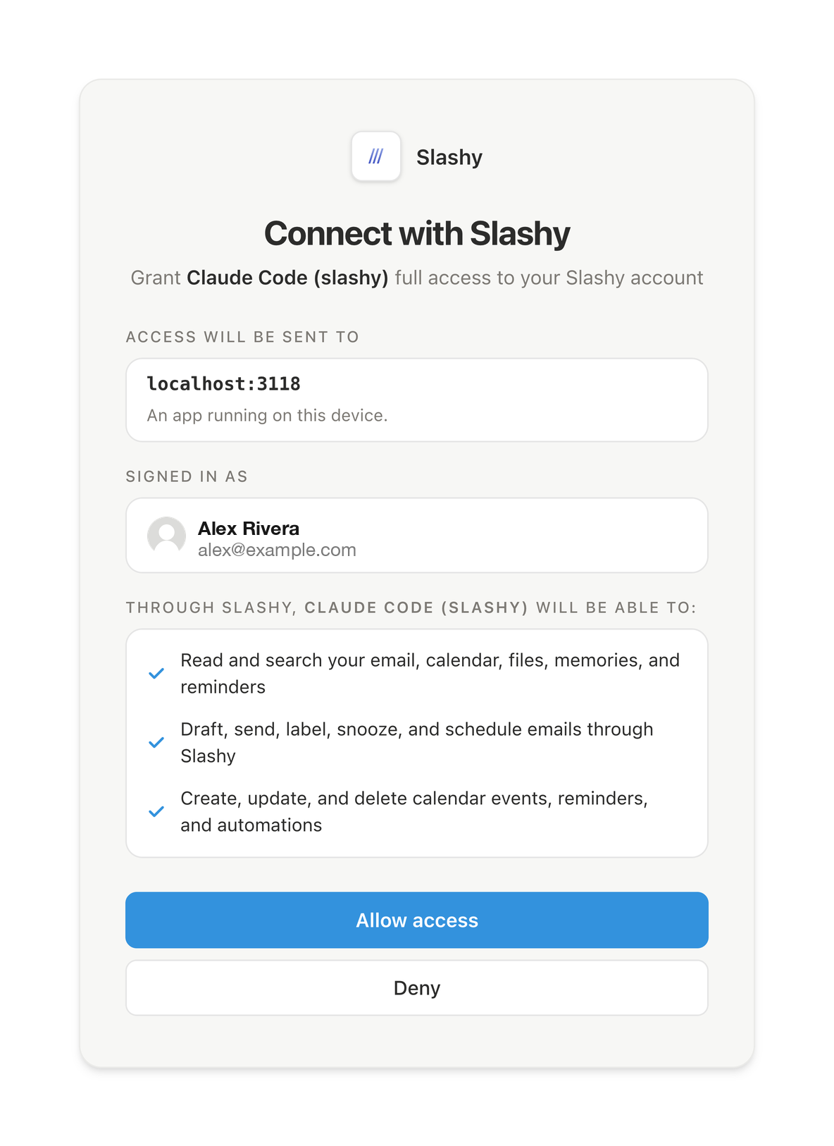 Slashy OAuth approval screen