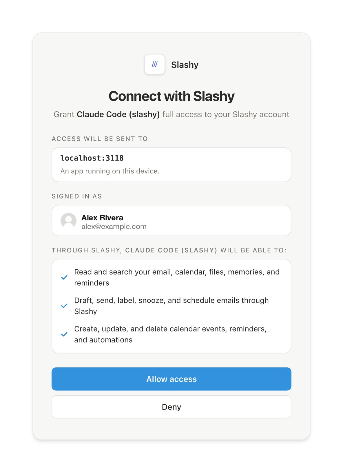 Slashy OAuth approval screen