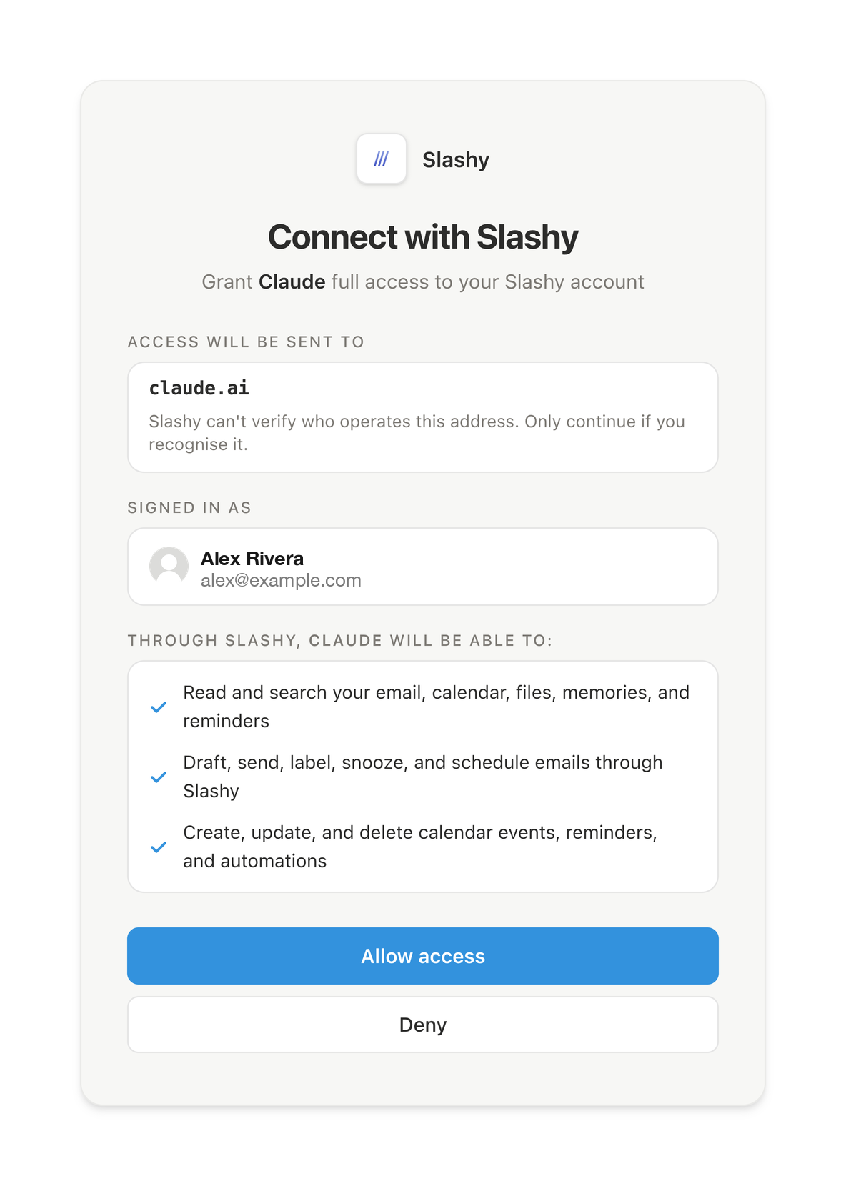 Slashy OAuth approval in Claude Desktop