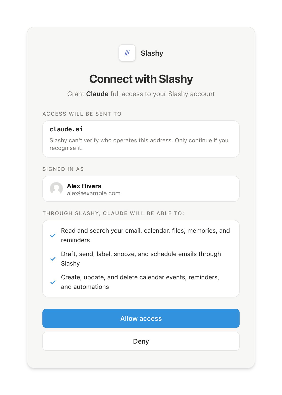 Slashy OAuth approval in Claude Desktop