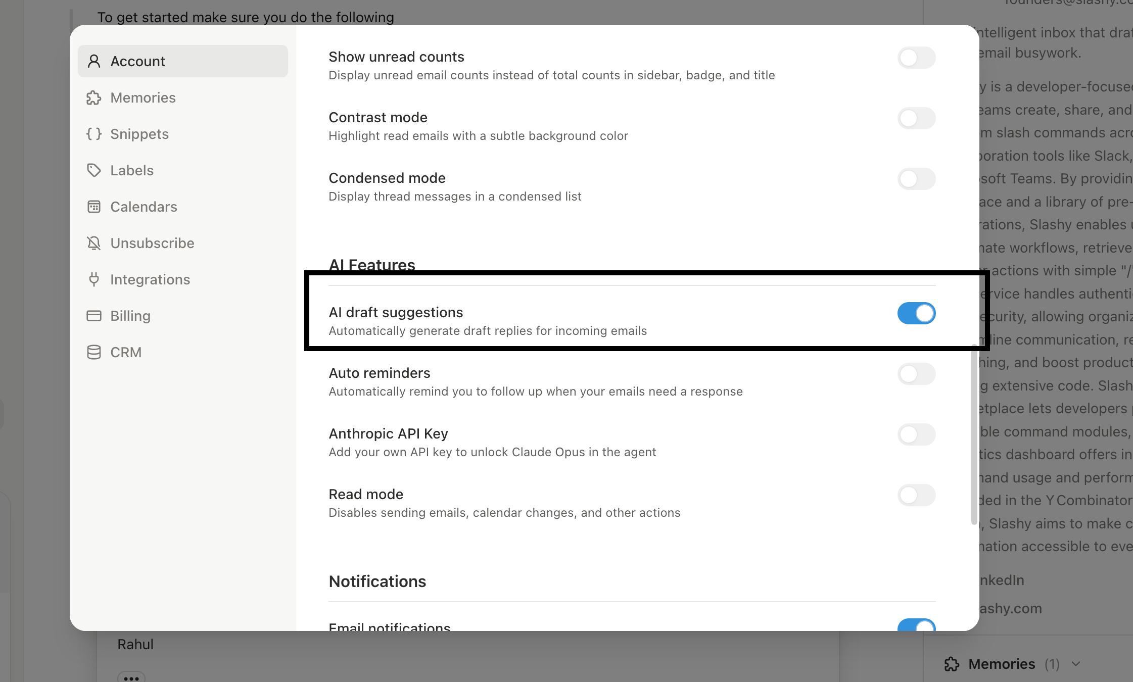 Auto-draft on open toggle in AI Drafts settings