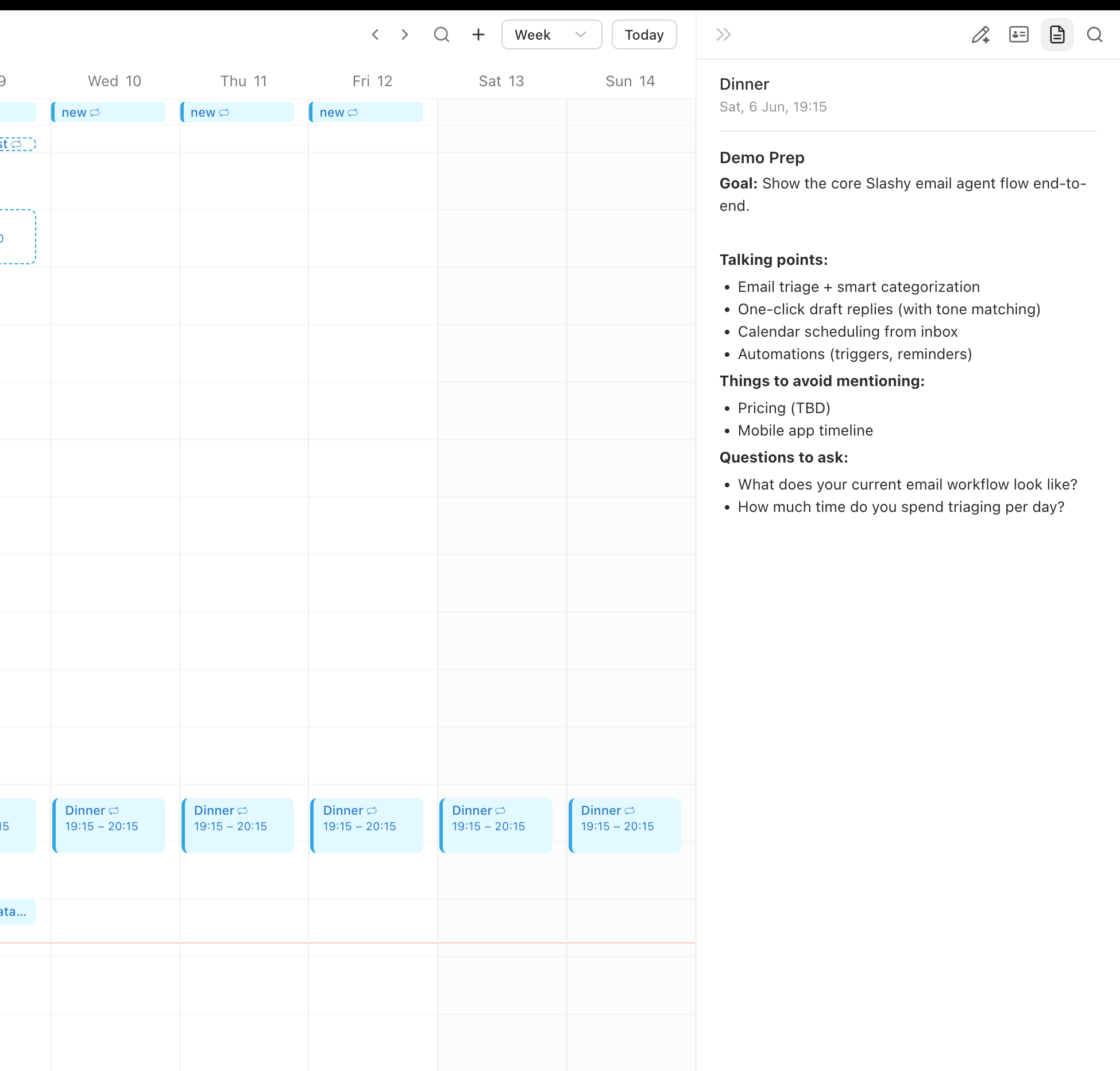 Private notes panel showing rich text formatting including a heading, bulleted list, and a link