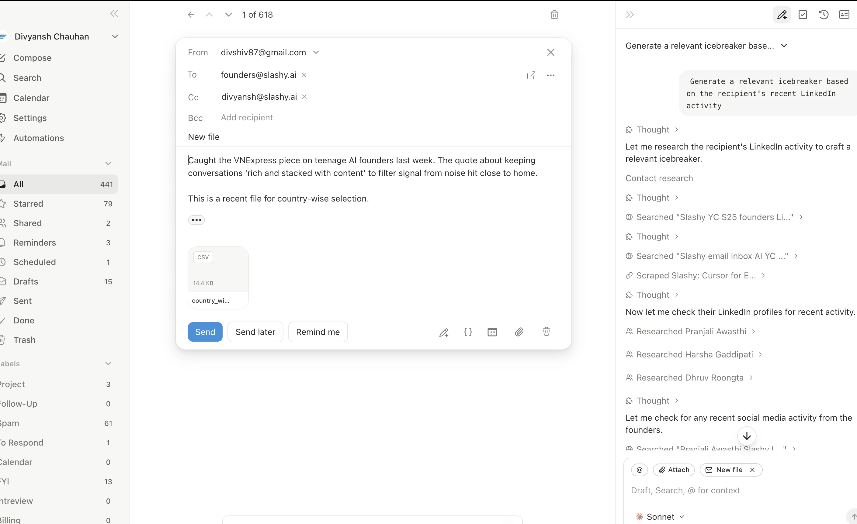 Snippet list view in settings showing shortcuts and usage counts